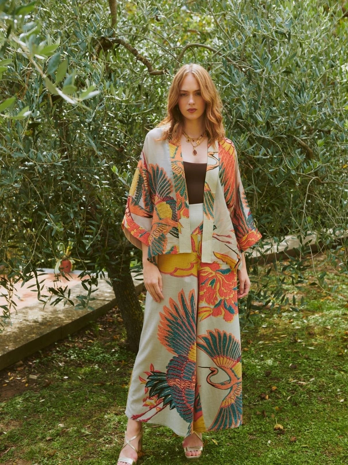 100 Stars Crane Kimono in Stone