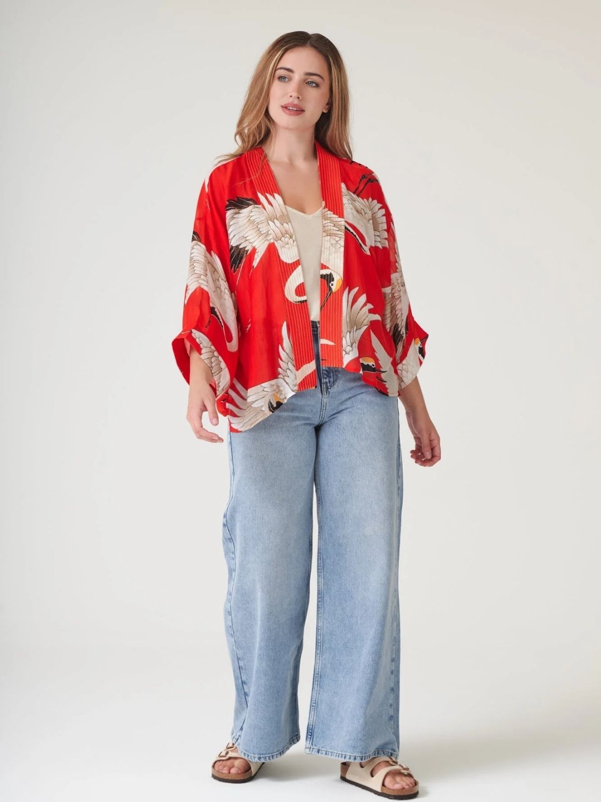 100 Stars Stork Kimono in Scarlet