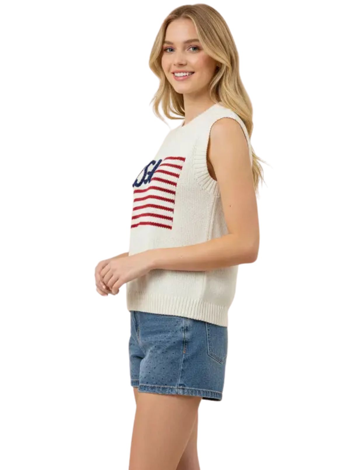  American Flag Sweater Top in Cream