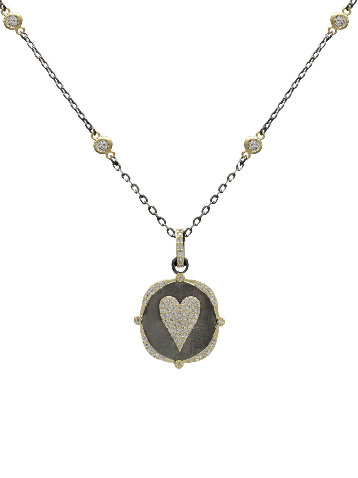 Beje Designs CZ Heart Disc Necklace in Matte Gold