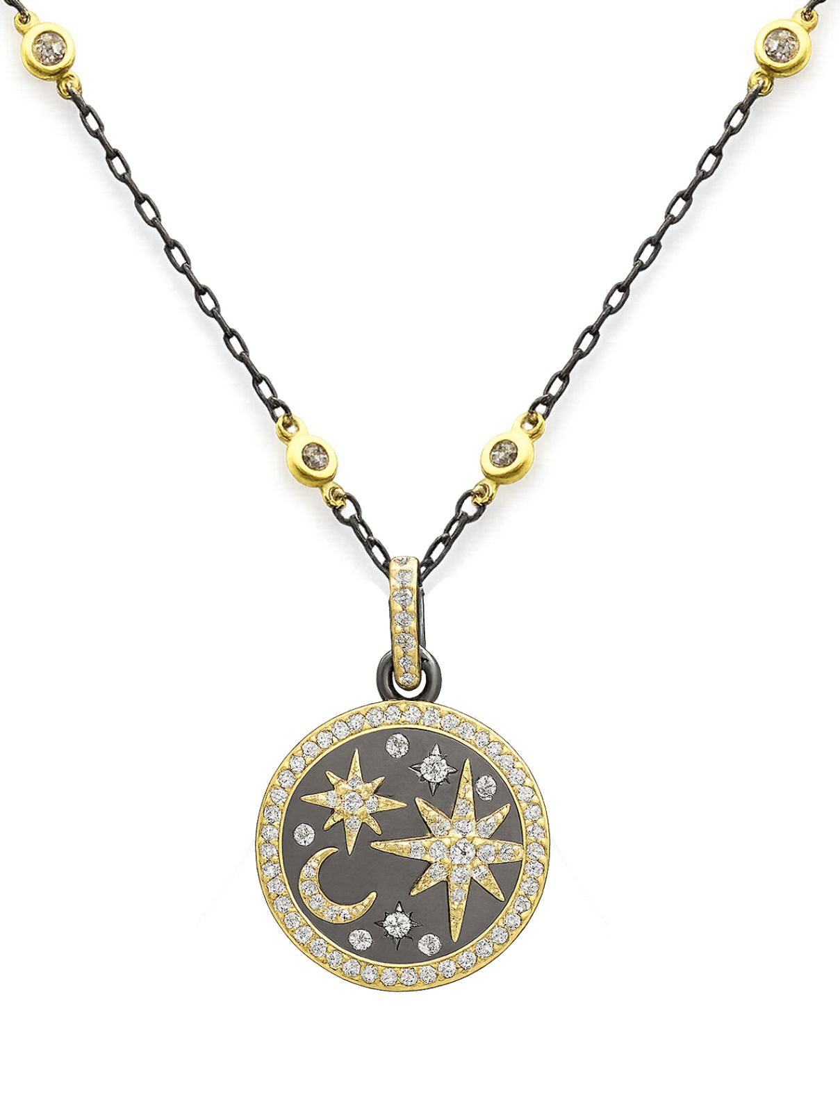 Beje Designs Moon & Stars Disc Necklace in Gold/Black