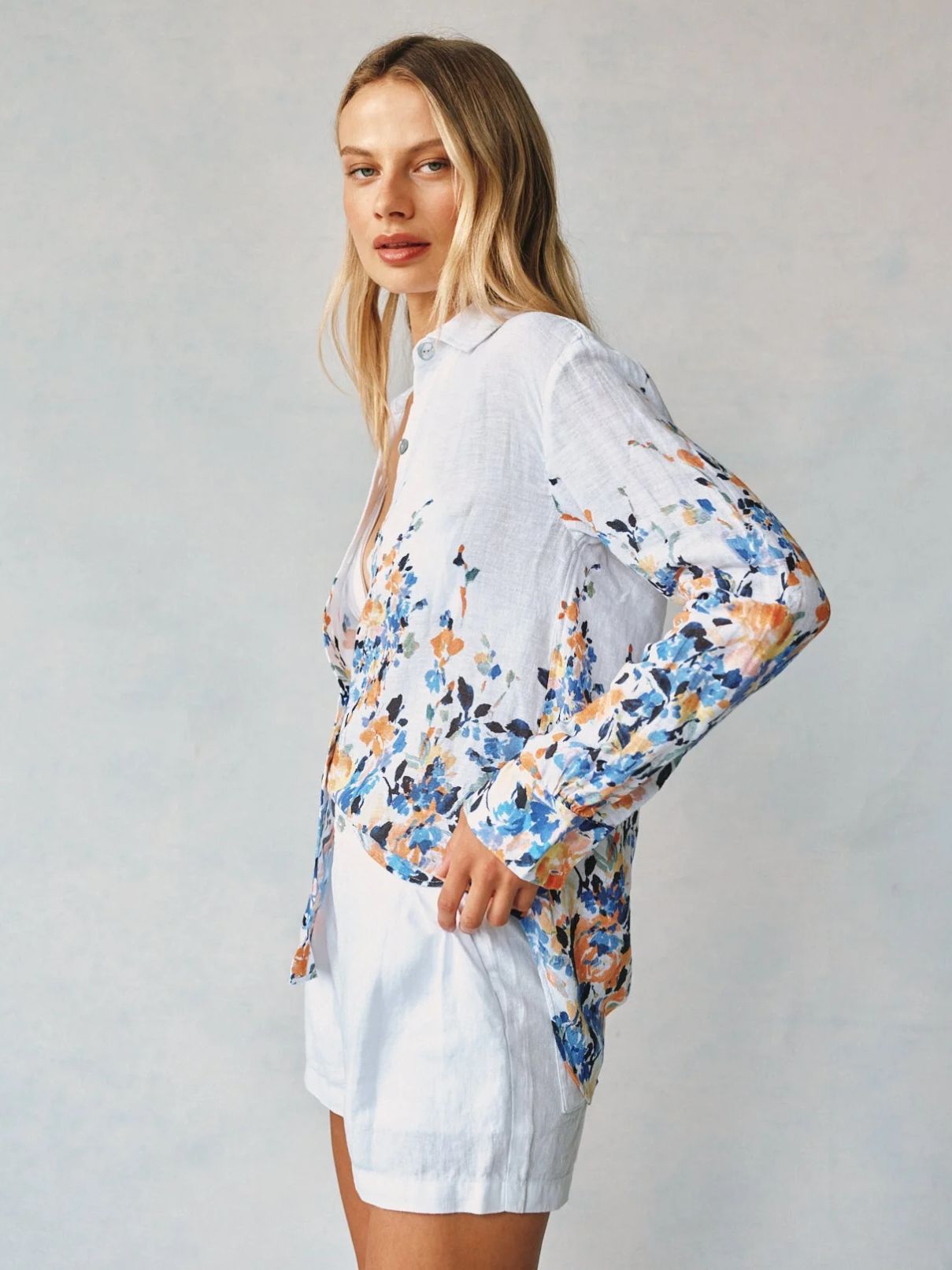 Bella Dahl Boyfriend Button Down Floral Border Print