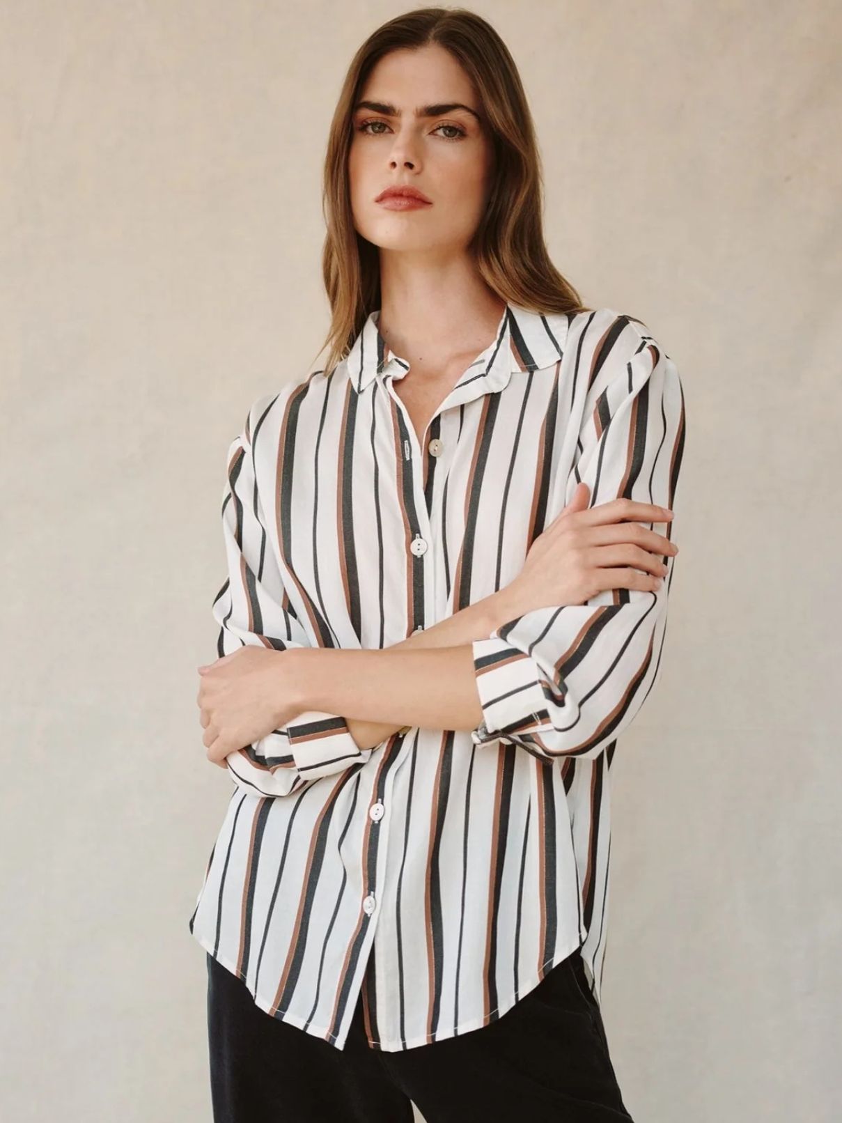 Bella Dahl Boyfriend Button Down in Autumn Lurex Stripe