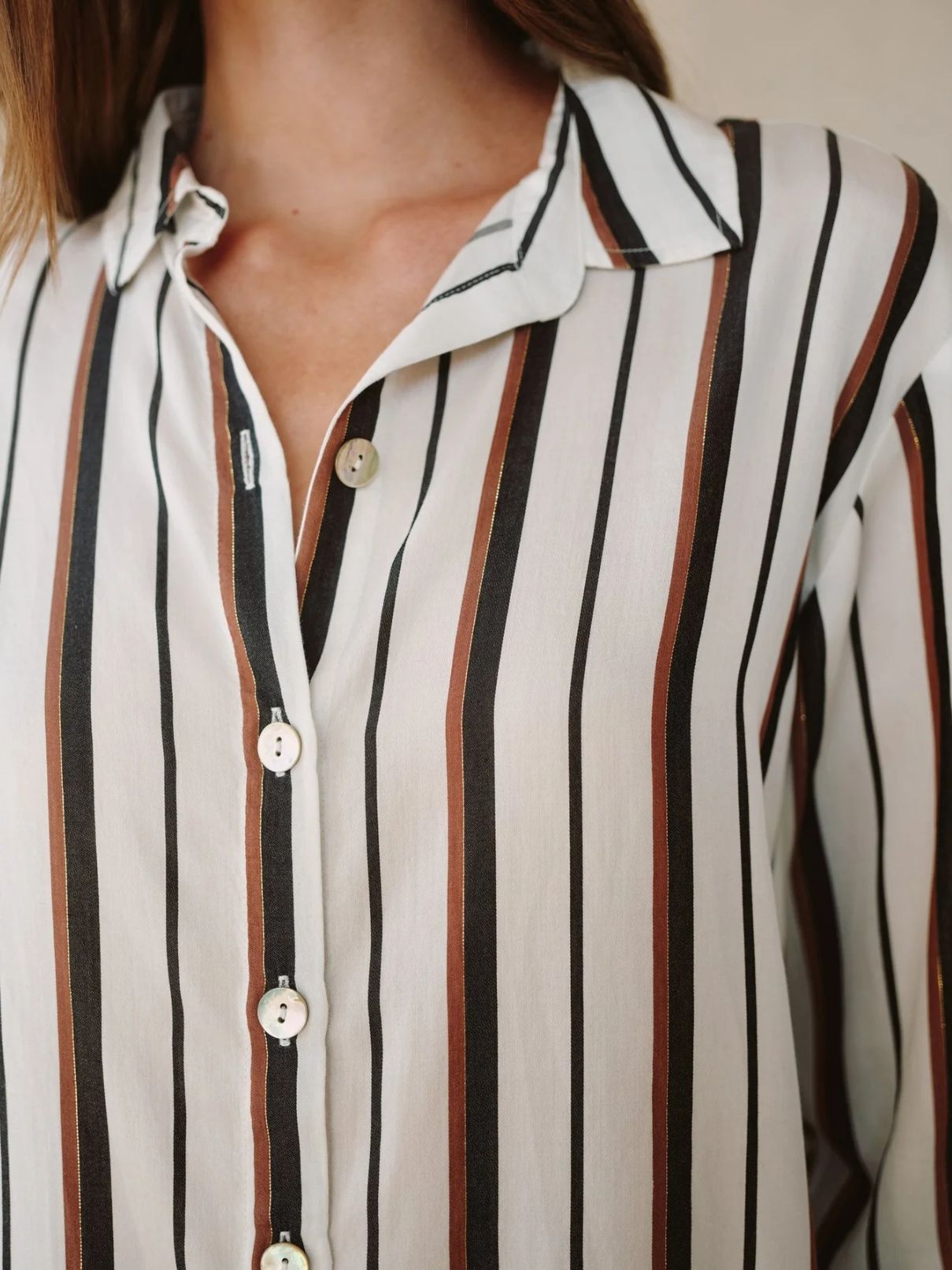 Bella Dahl Boyfriend Button Down in Autumn Lurex Stripe