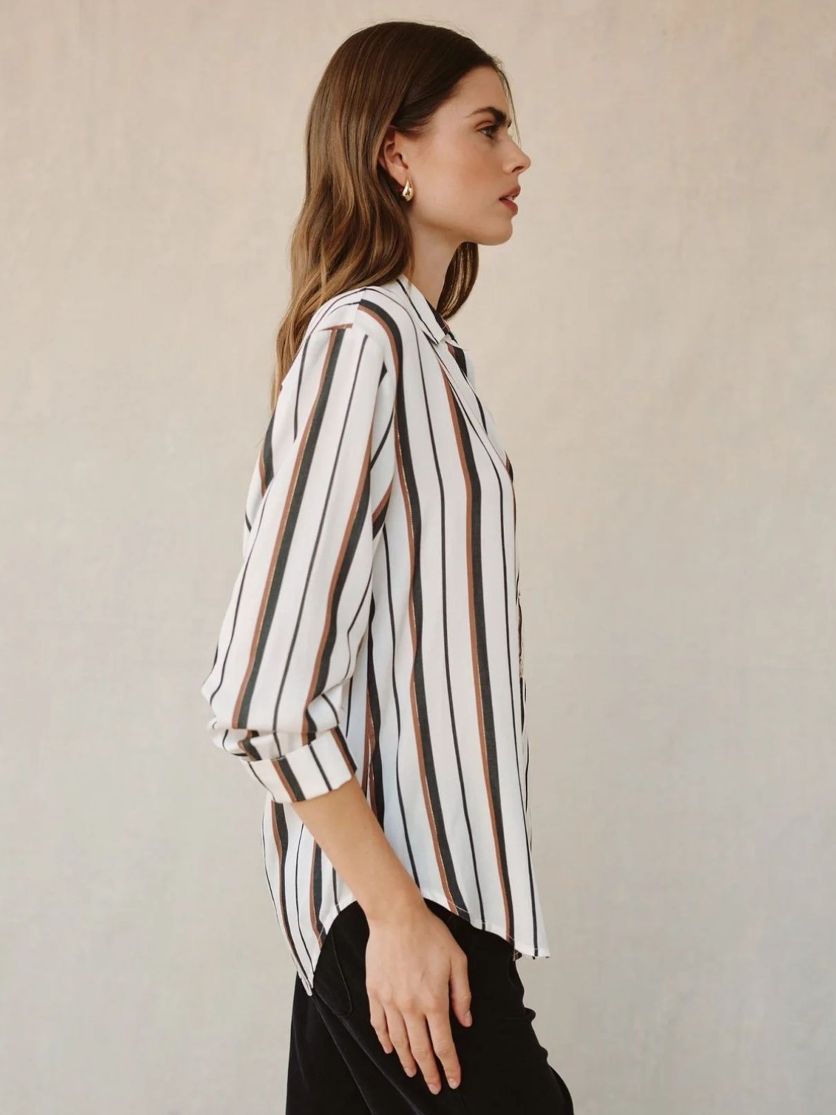 Bella Dahl Boyfriend Button Down in Autumn Lurex Stripe
