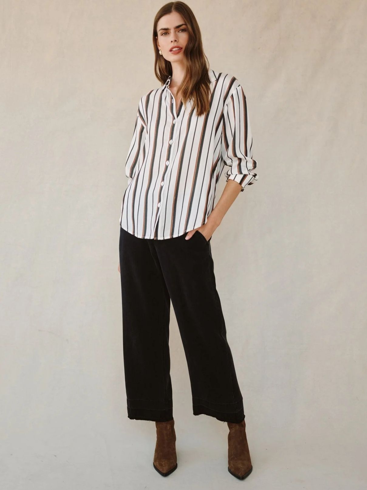 Bella Dahl Boyfriend Button Down in Autumn Lurex Stripe