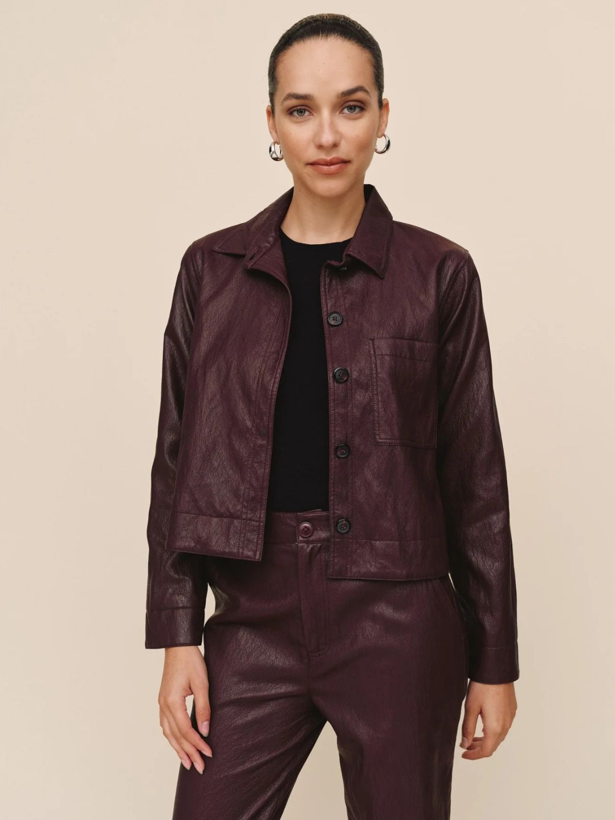 Bella Dahl Crop Pocket Jacket in Crimson Ember