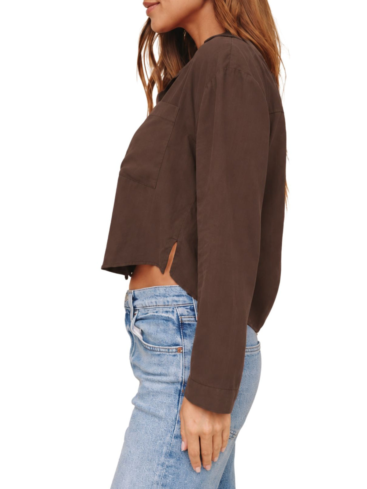 Bella Dahl Cropped Button Down in Dark Chestnut