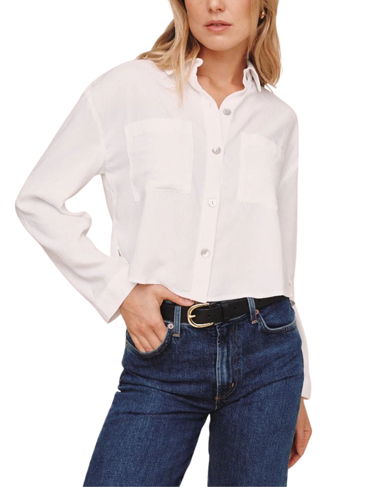Bella Dahl Cropped Button Down in White