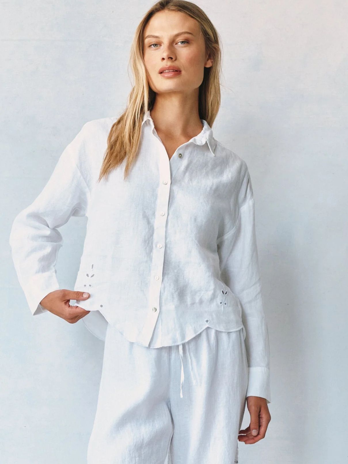Bella Dahl Eyelet Embroidered Shirt in White
