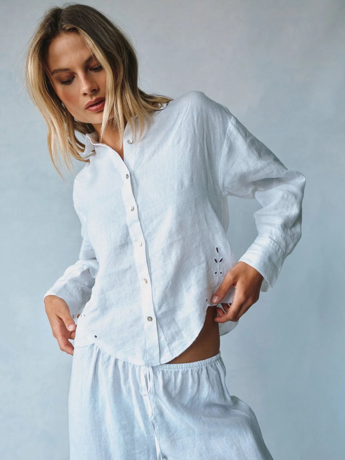 Bella Dahl Eyelet Embroidered Shirt in White