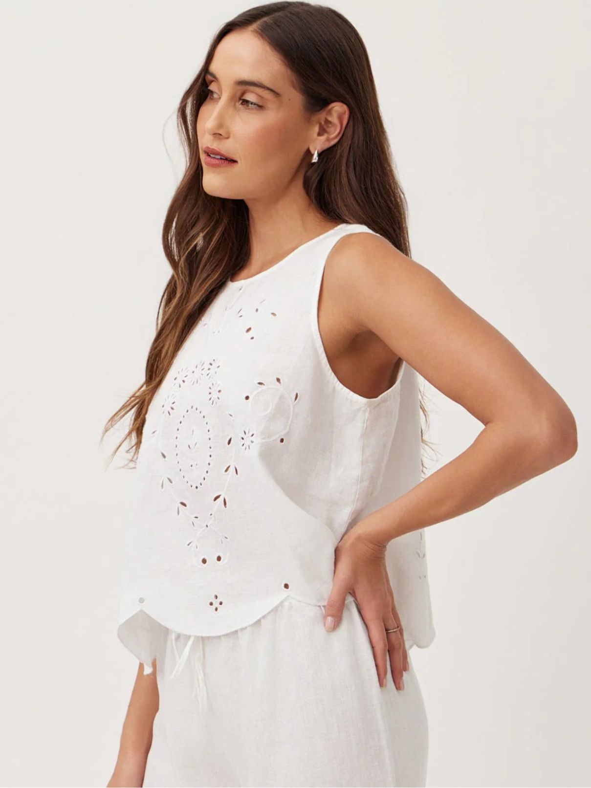 Bella Dahl Eyelet Embroidered Tank in White