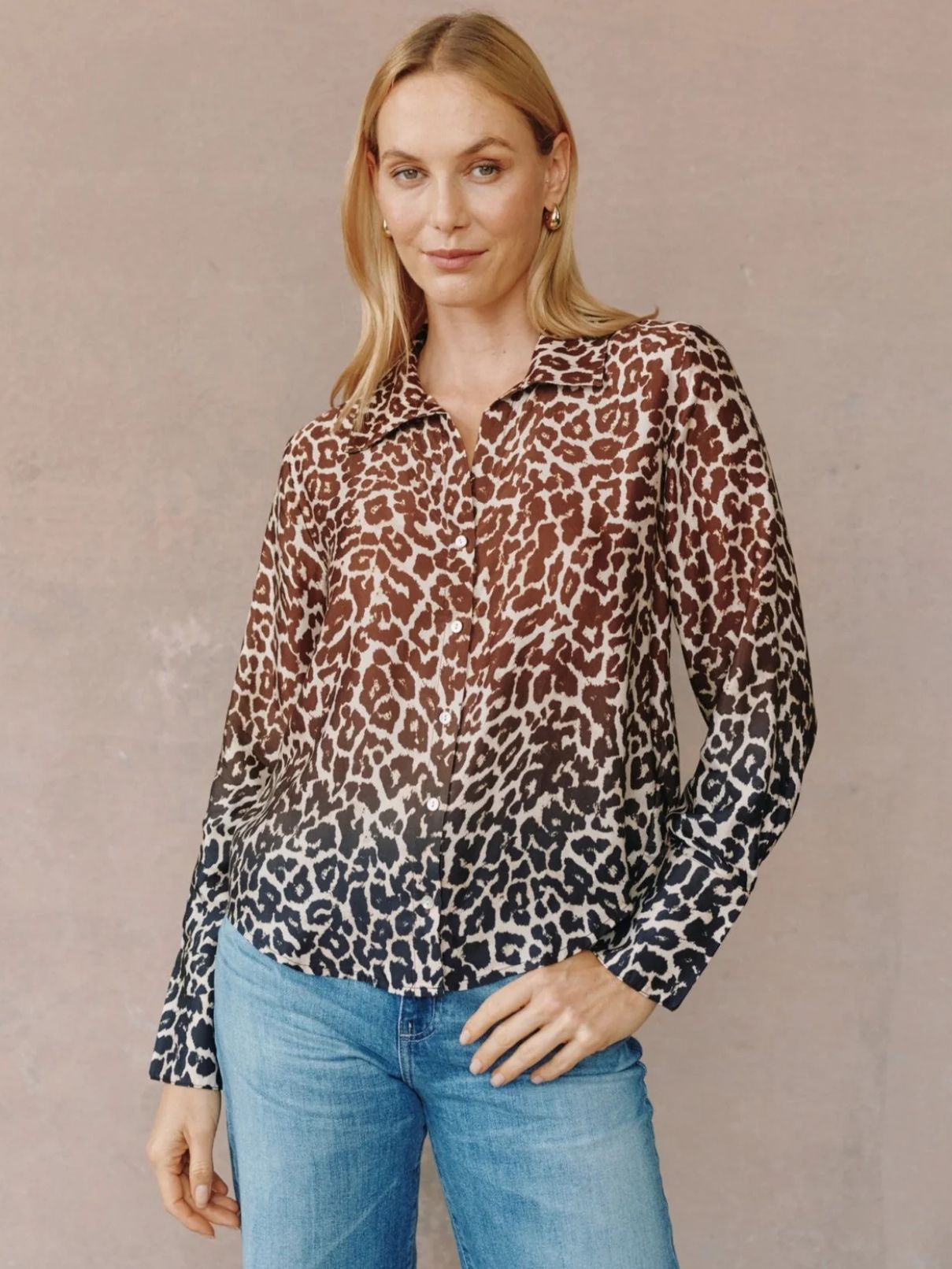 Bella Dahl Flowy Botton Down Shirt in Ombred Leopard
