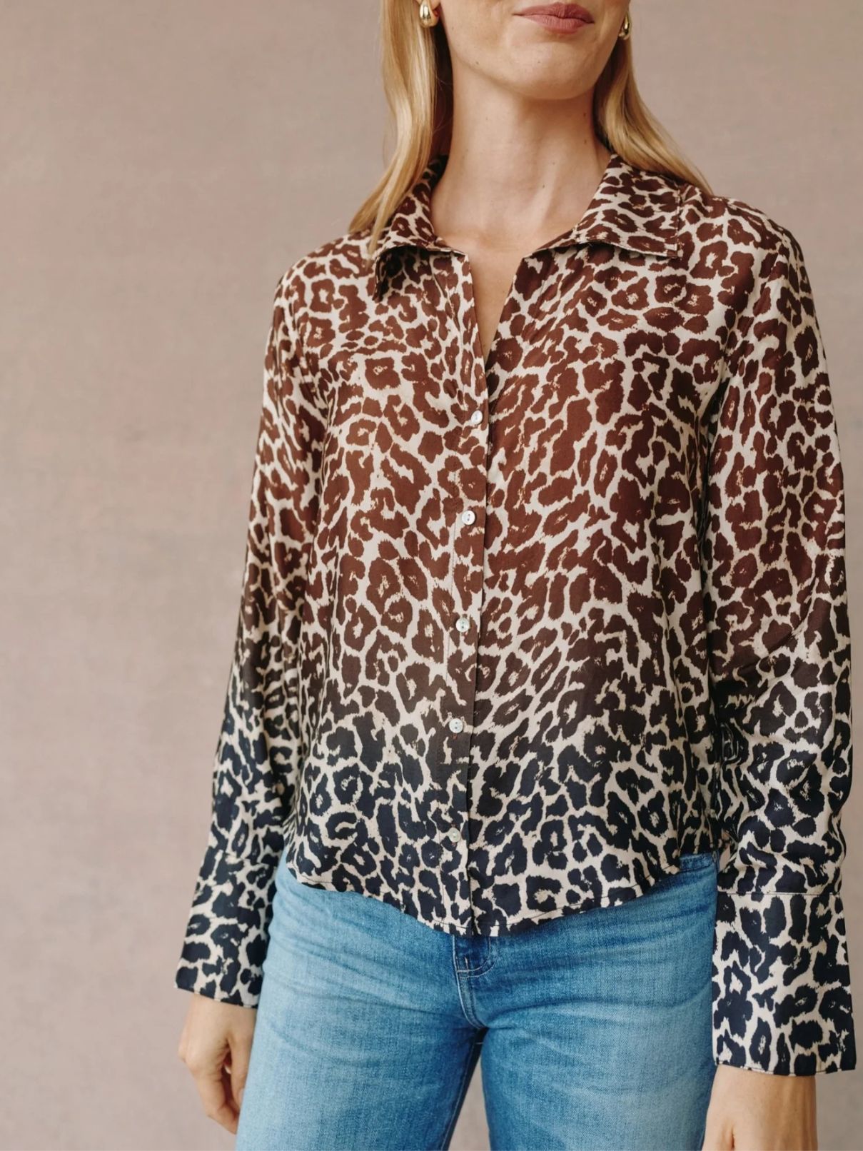 Bella Dahl Flowy Botton Down Shirt in Ombred Leopard