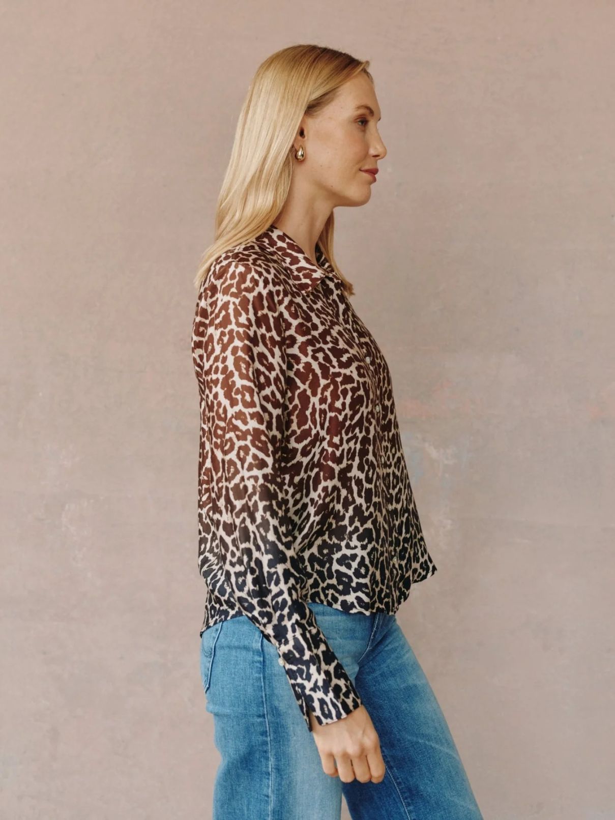 Bella Dahl Flowy Botton Down Shirt in Ombred Leopard