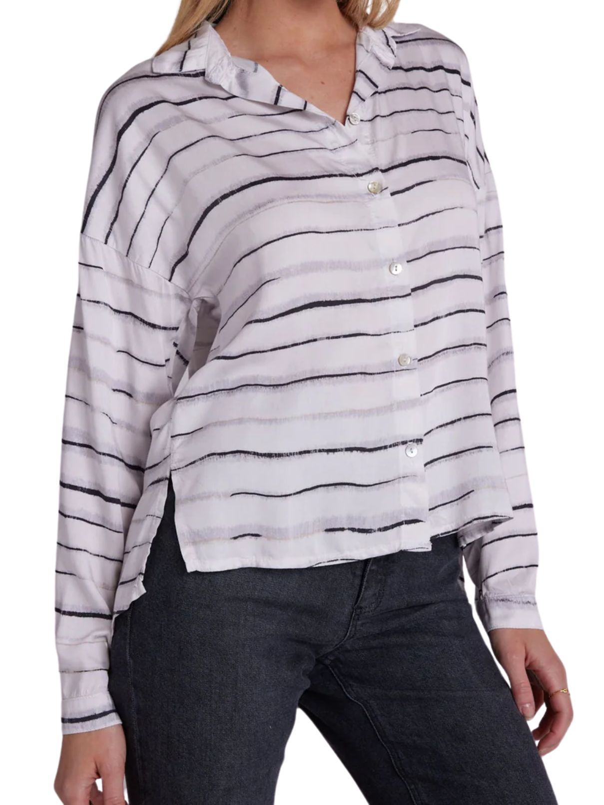 Bella Dahl L/S Hi Low Hem Blouse in Frosted Stripe Print