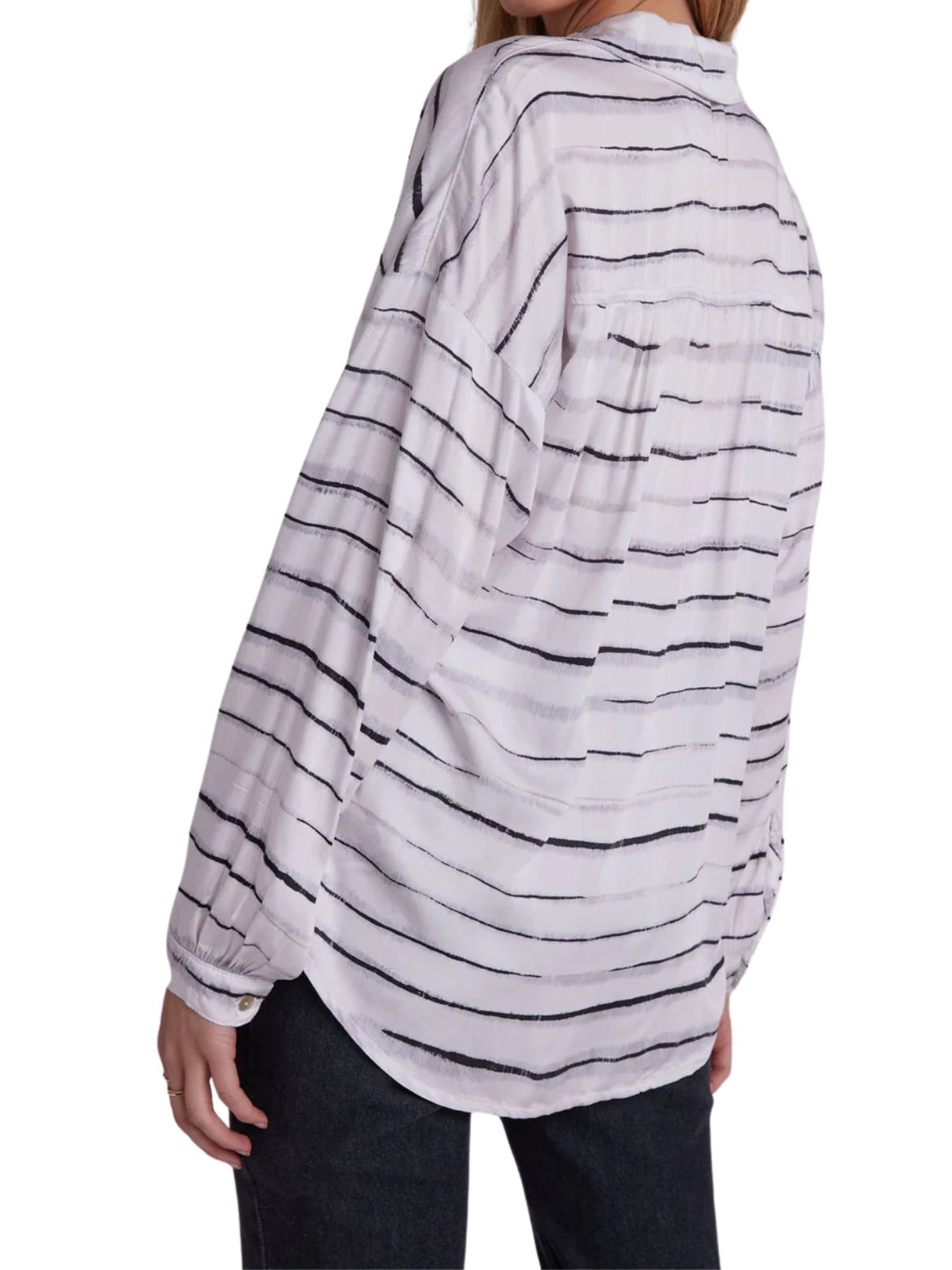 Bella Dahl L/S Hi Low Hem Blouse in Frosted Stripe Print