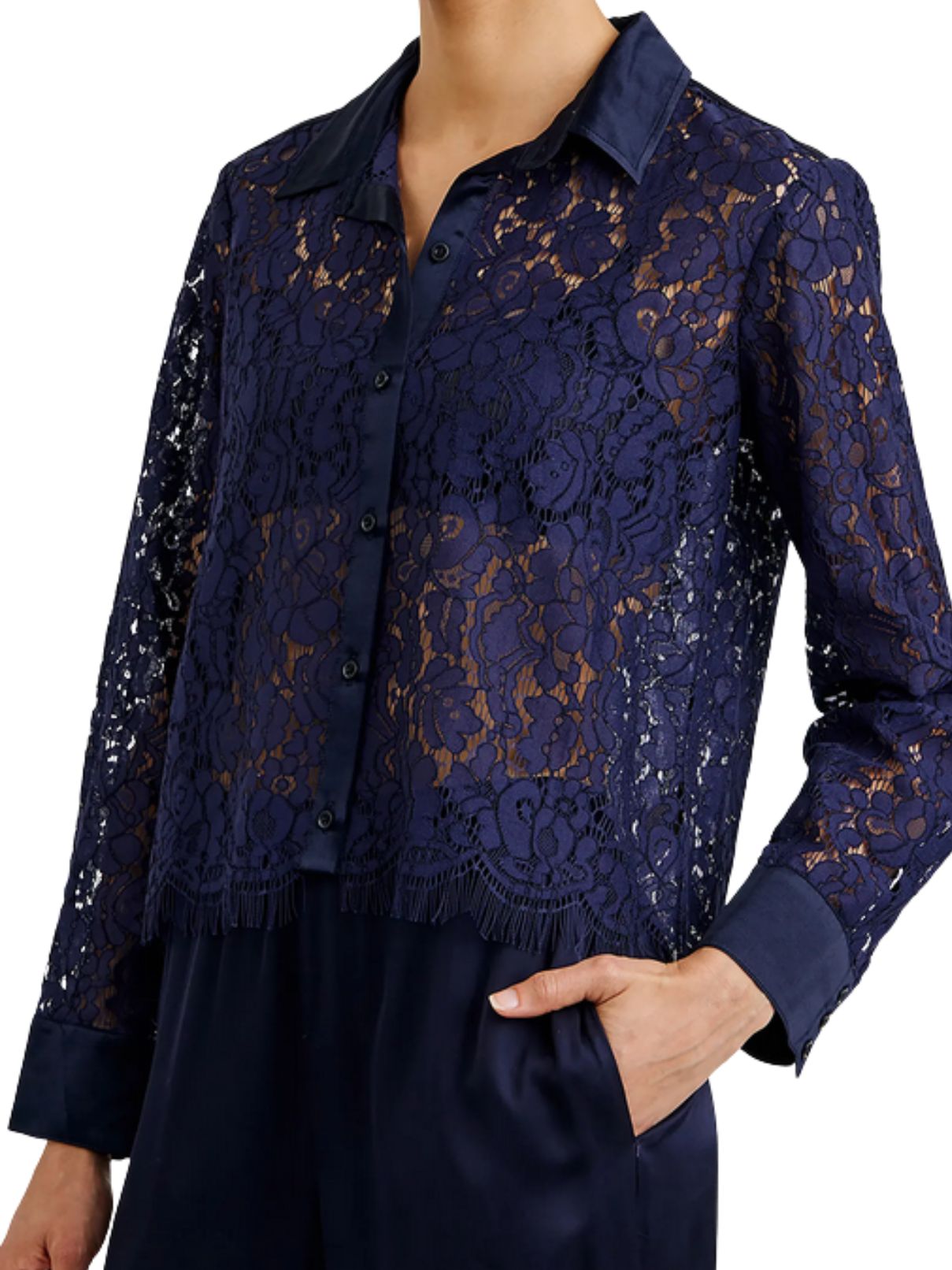 Bella Dahl Lace Button Down in Midnight Sky