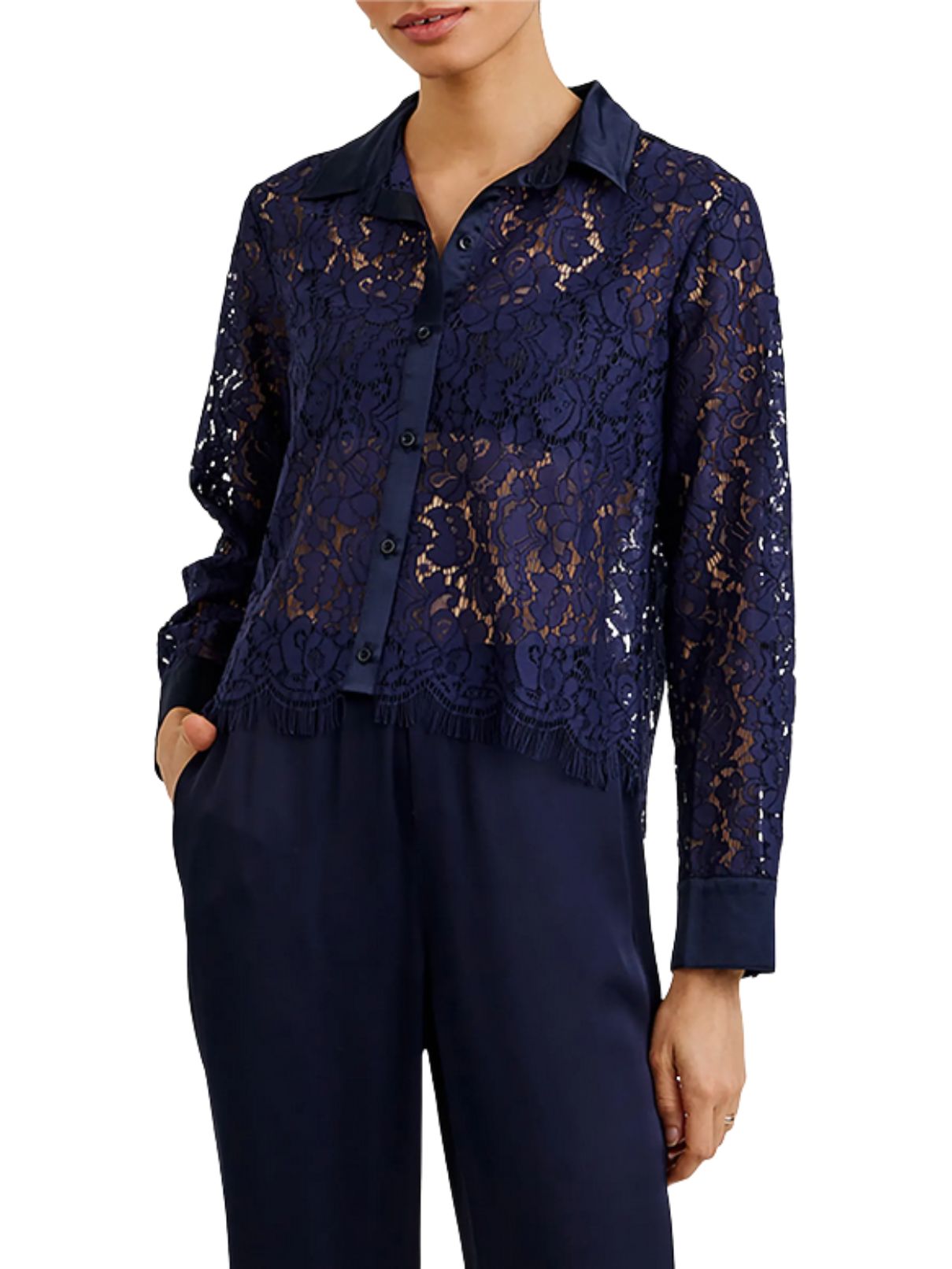 Bella Dahl Lace Button Down in Midnight Sky