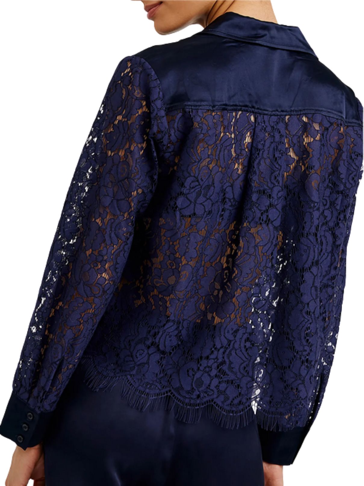 Bella Dahl Lace Button Down in Midnight Sky
