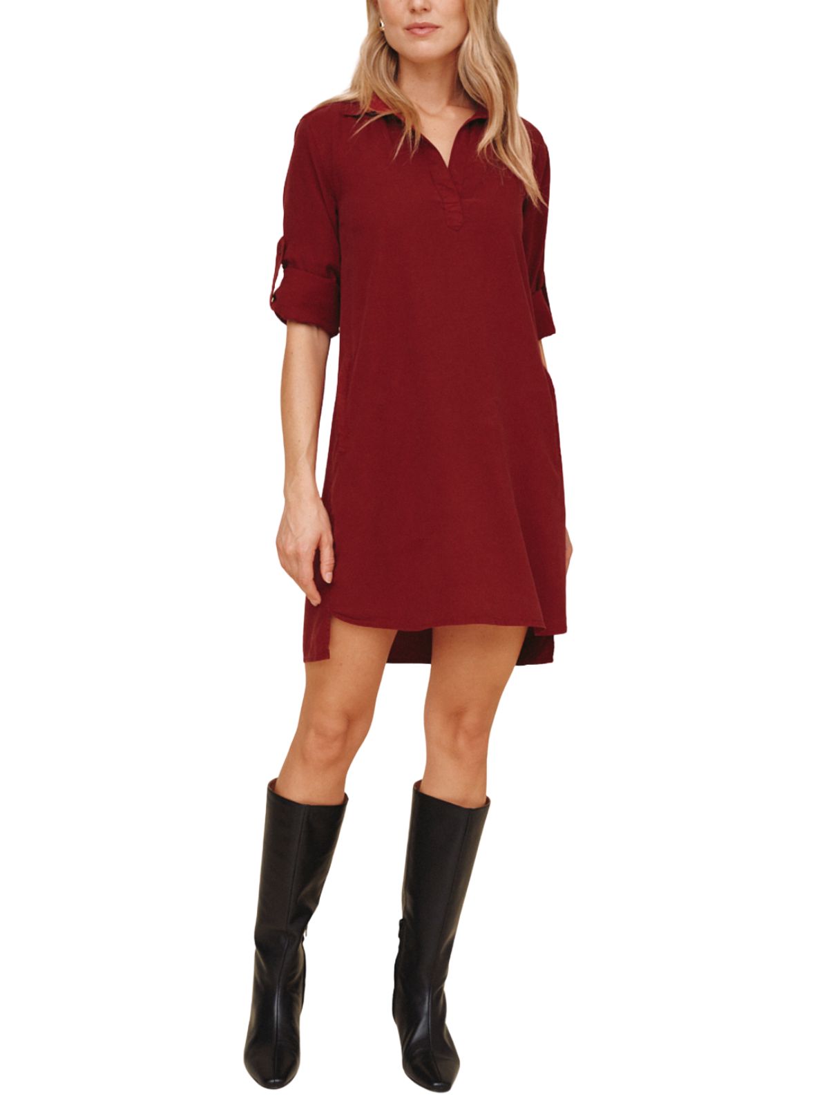 Bella Dahl Long Sleeve A-Line Shirt Dress in Deep Crimson