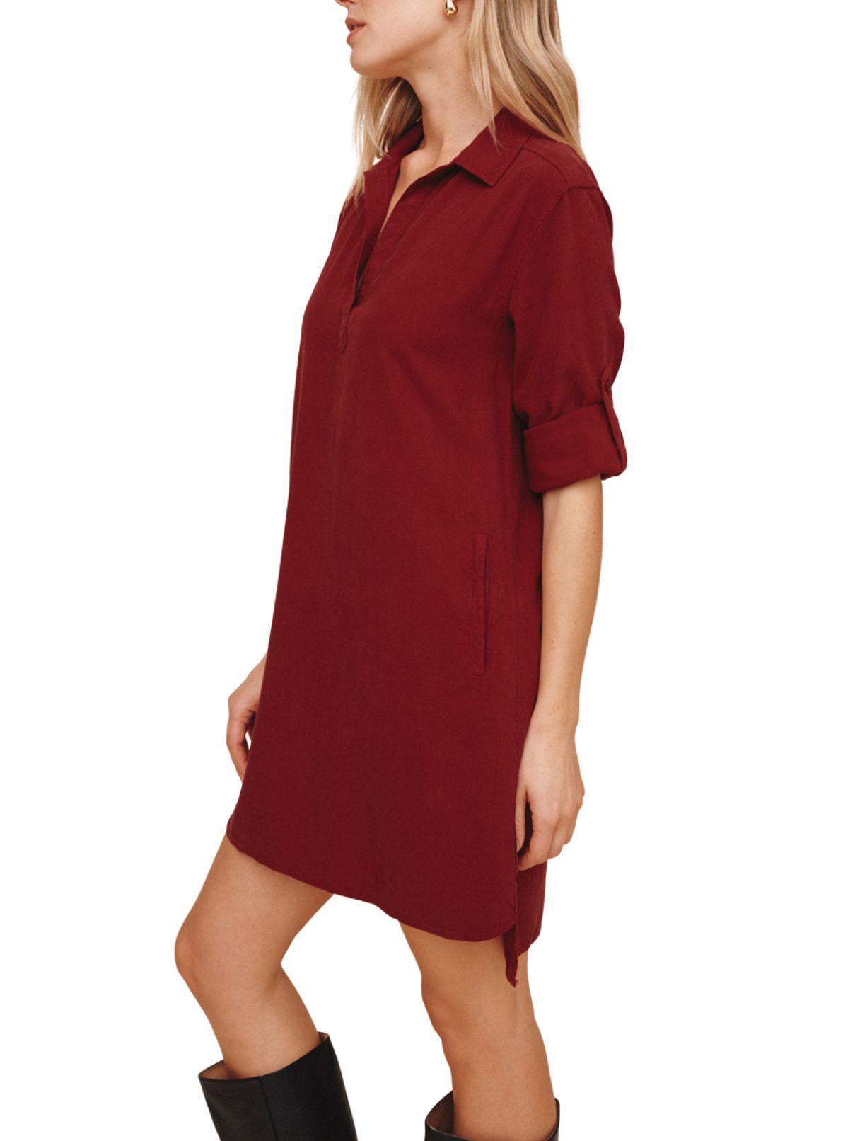 Bella Dahl Long Sleeve A-Line Shirt Dress in Deep Crimson