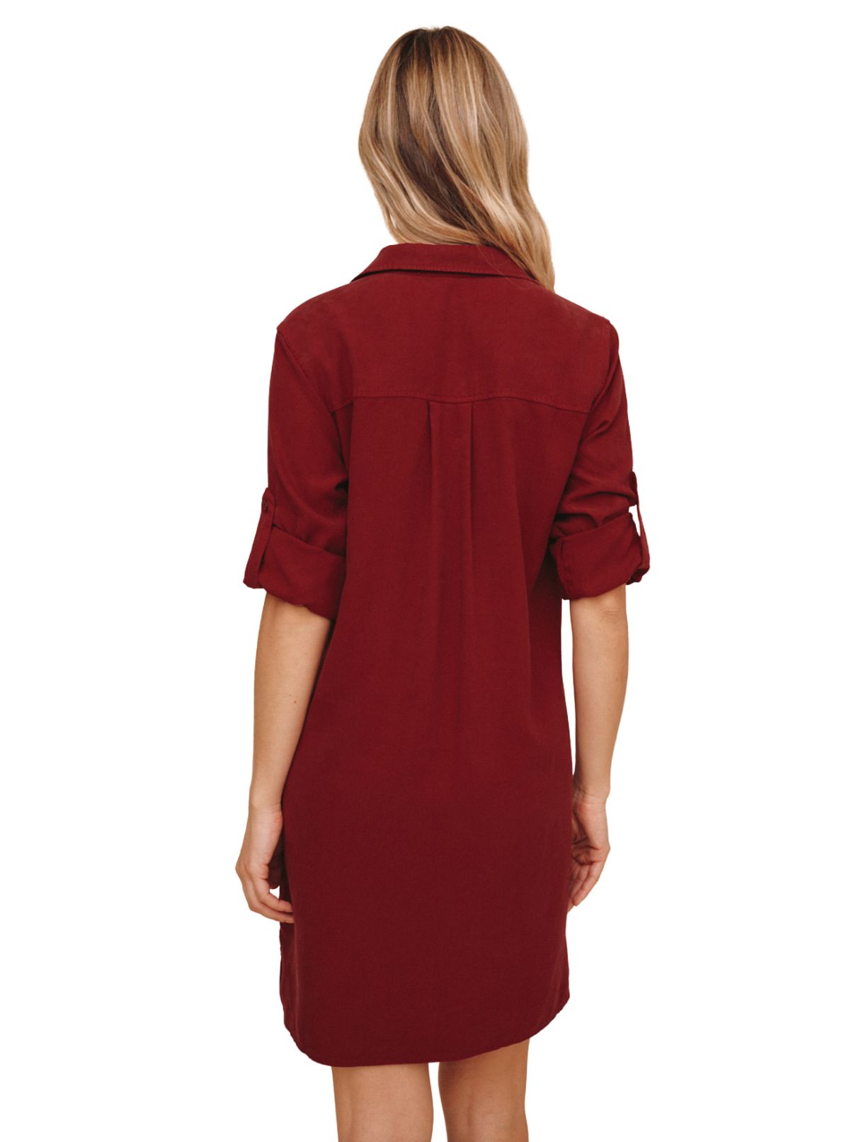 Bella Dahl Long Sleeve A-Line Shirt Dress in Deep Crimson