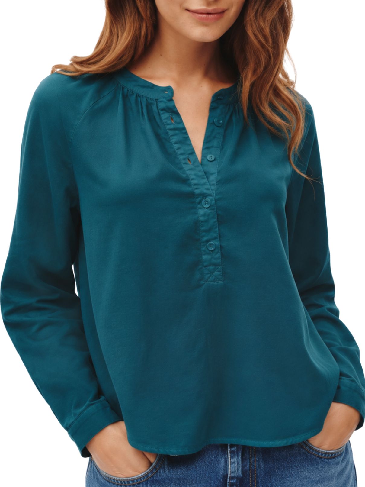 Bella Dahl Long Sleeve Wide Placket Pullover – Twilight Teal