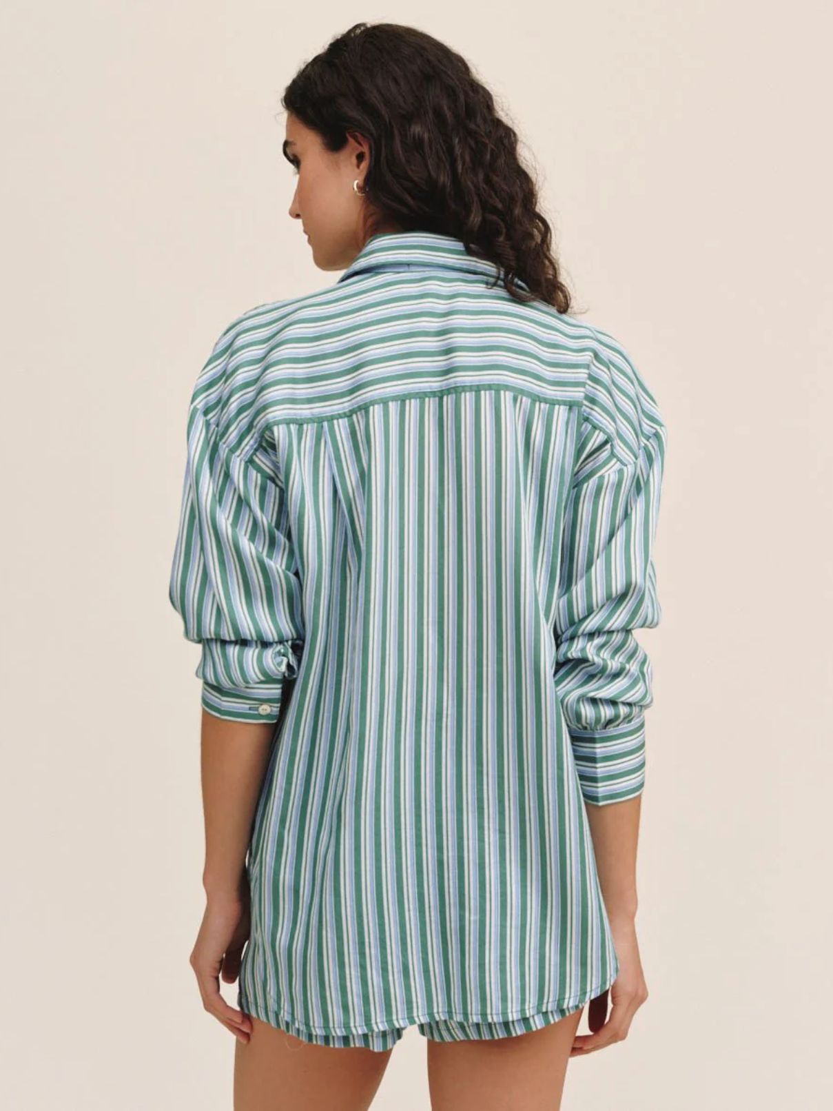 Bella Dahl Oversize Button Down in Emerald Surf Stripe