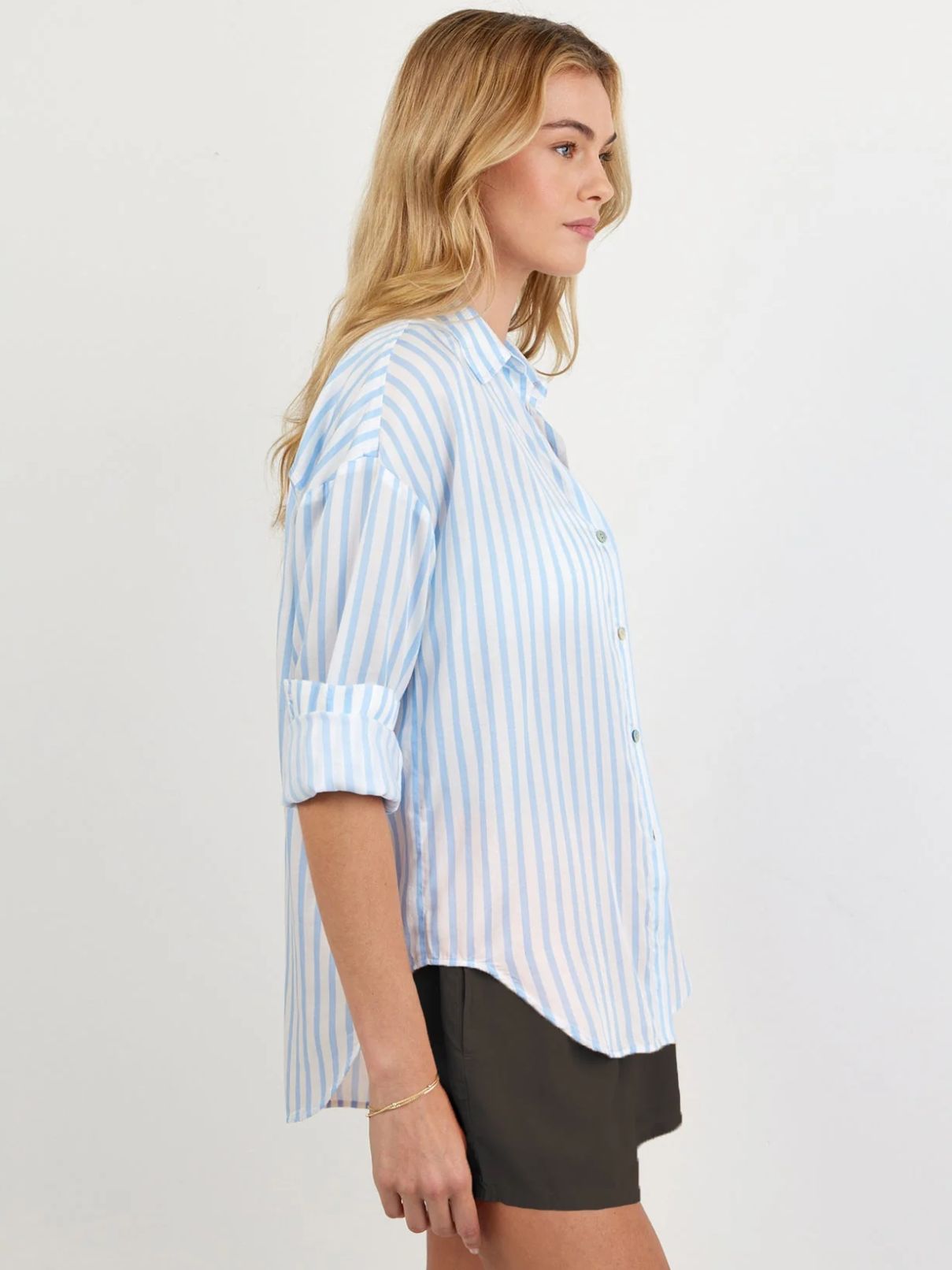 Bella Dahl Oversize Button Down in Tidal Blue Stripe