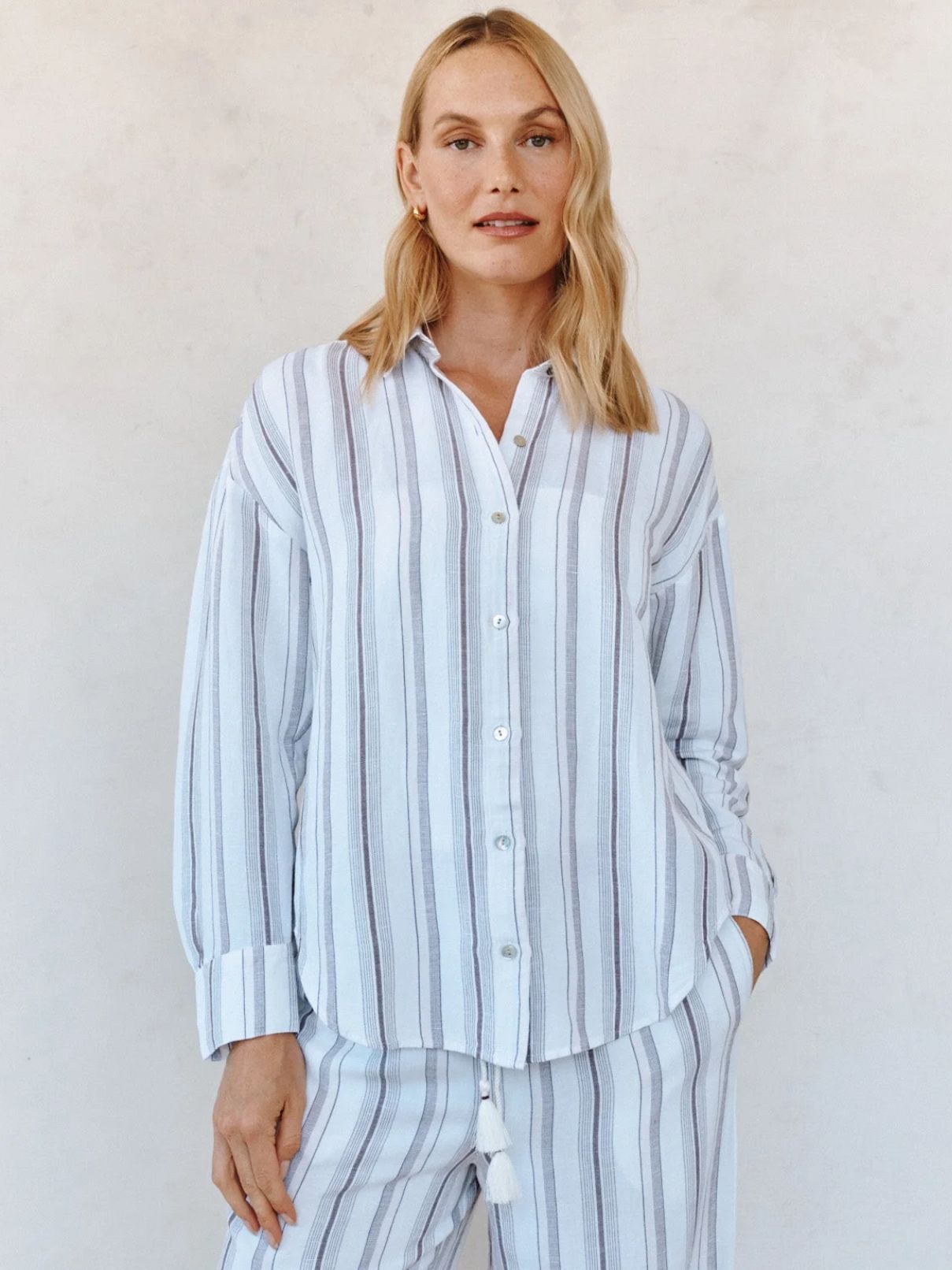 Bella Dahl Oversized Clean Shirt in Rosewood Stripe
