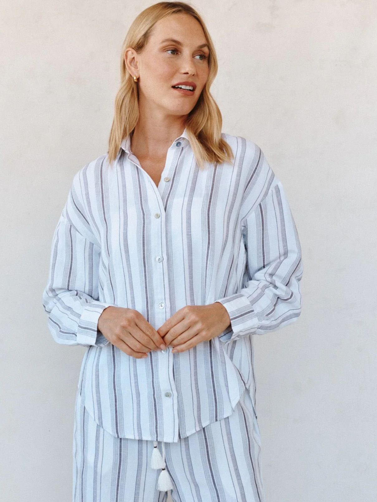 Bella Dahl Oversized Clean Shirt in Rosewood Stripe
