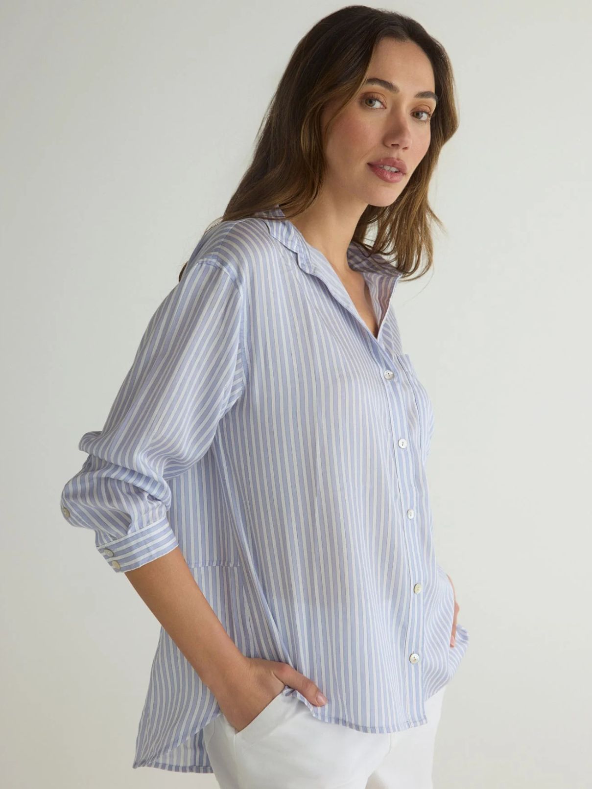 Bella Dahl Oversized Split Shirt in Provence Peri Stripe