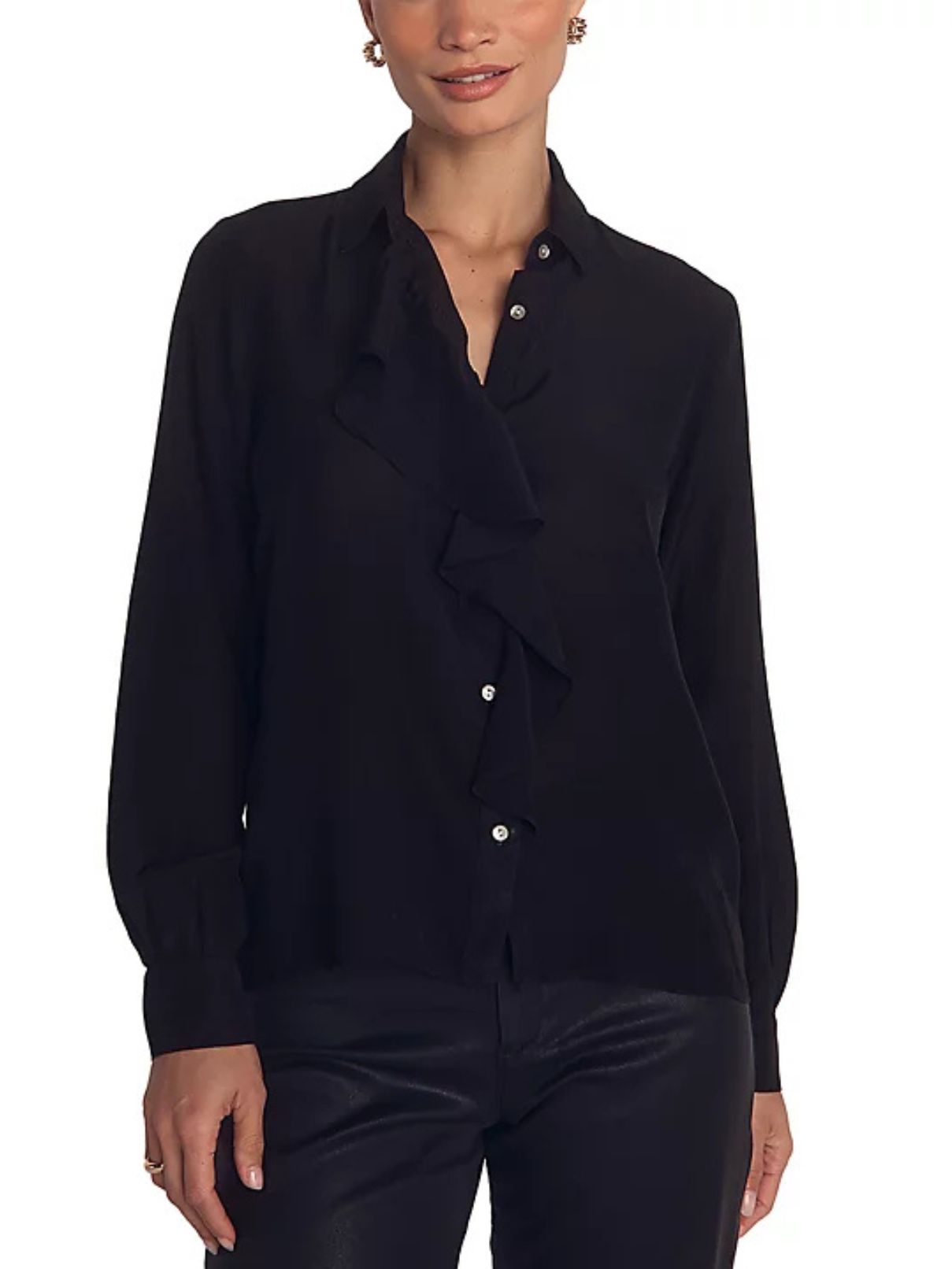 Bella Dahl Ruffle Front Shirt in  Black