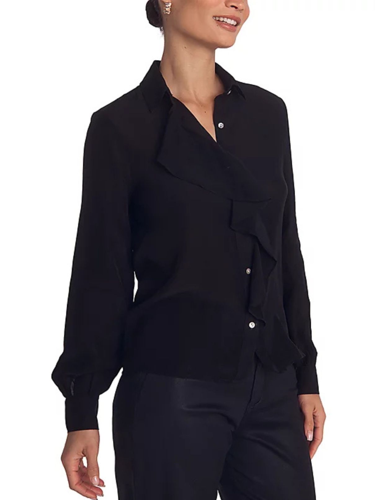 Bella Dahl Ruffle Front Shirt in  Black