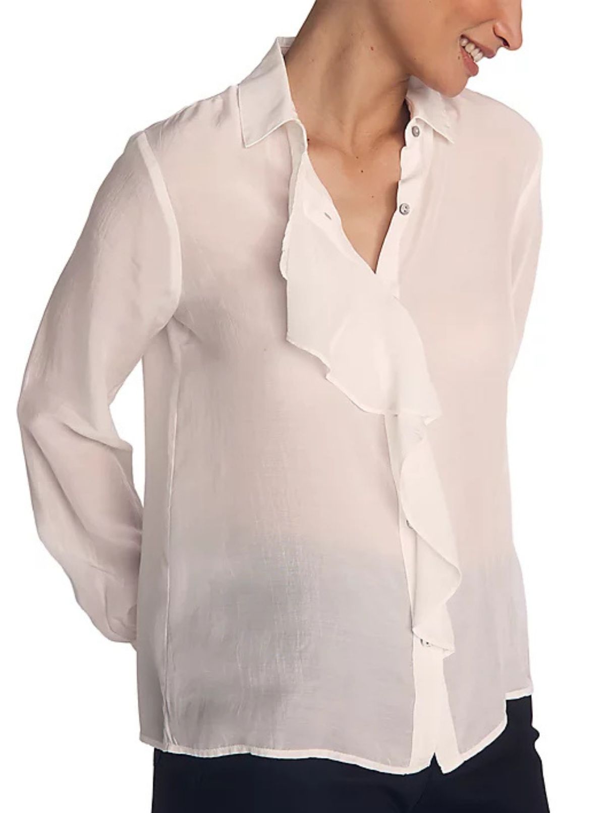 Bella Dahl Ruffle Front Shirt in Sheer Ivory