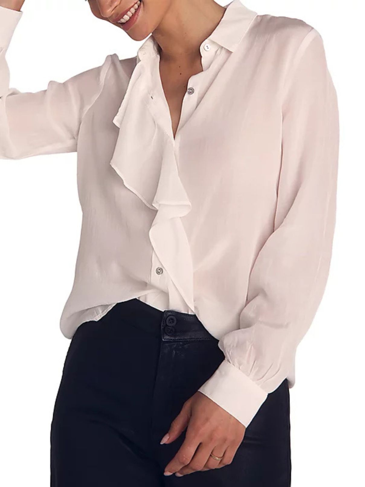 Bella Dahl Ruffle Front Shirt in Sheer Ivory
