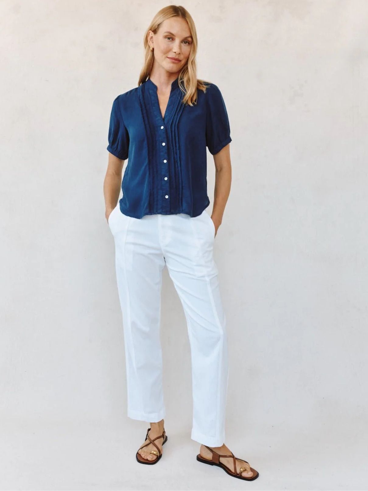 Bella Dahl S/S Pintuck Shirt in Navy Dusk