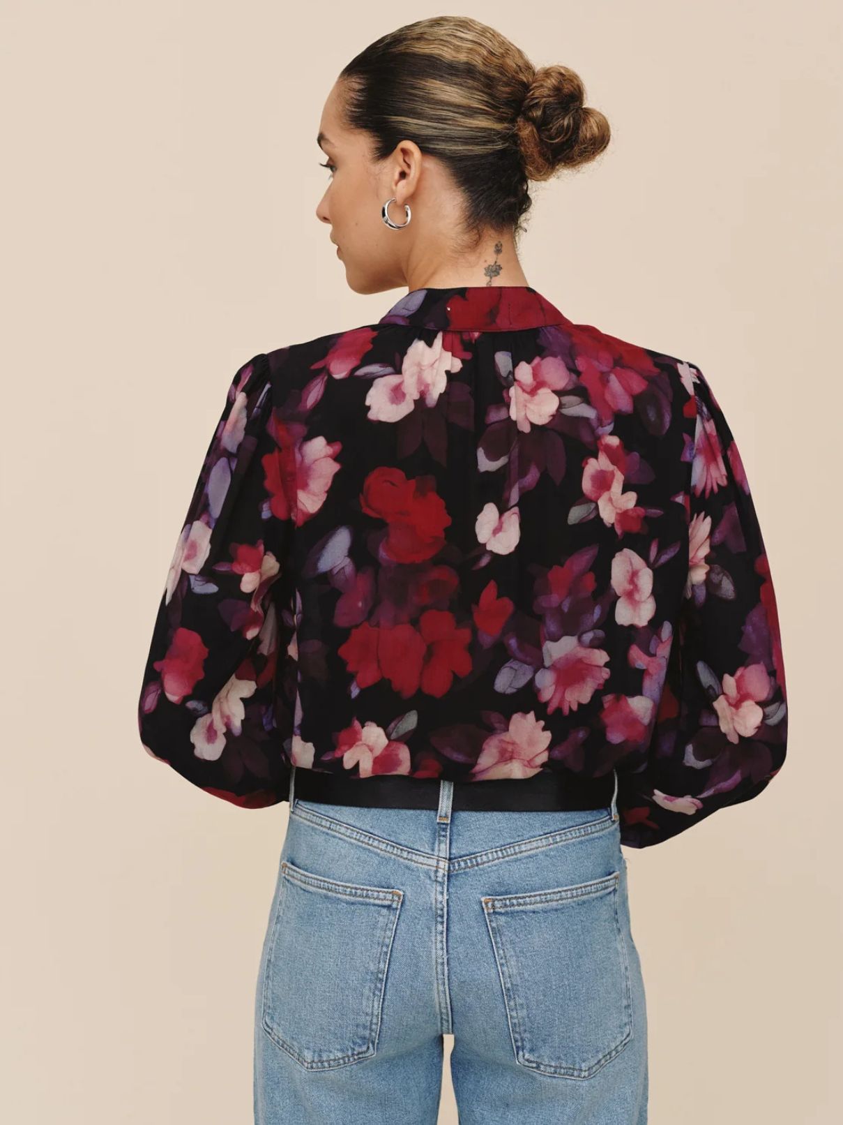 Bella Dahl Shirred Button Up Blouse in Berry Bloom Print