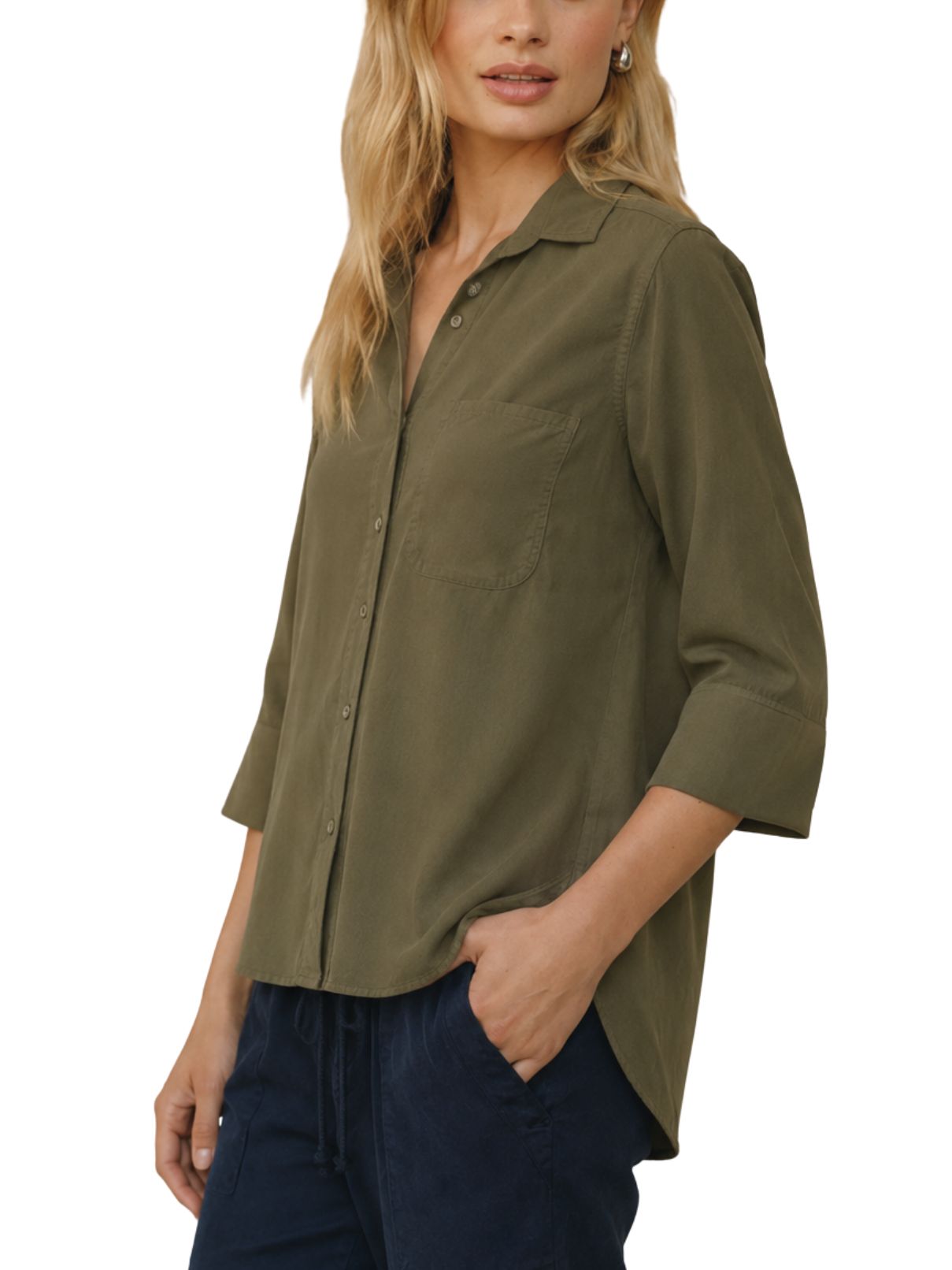 Bella Dahl Shirt Tail Button Down in Olive Night