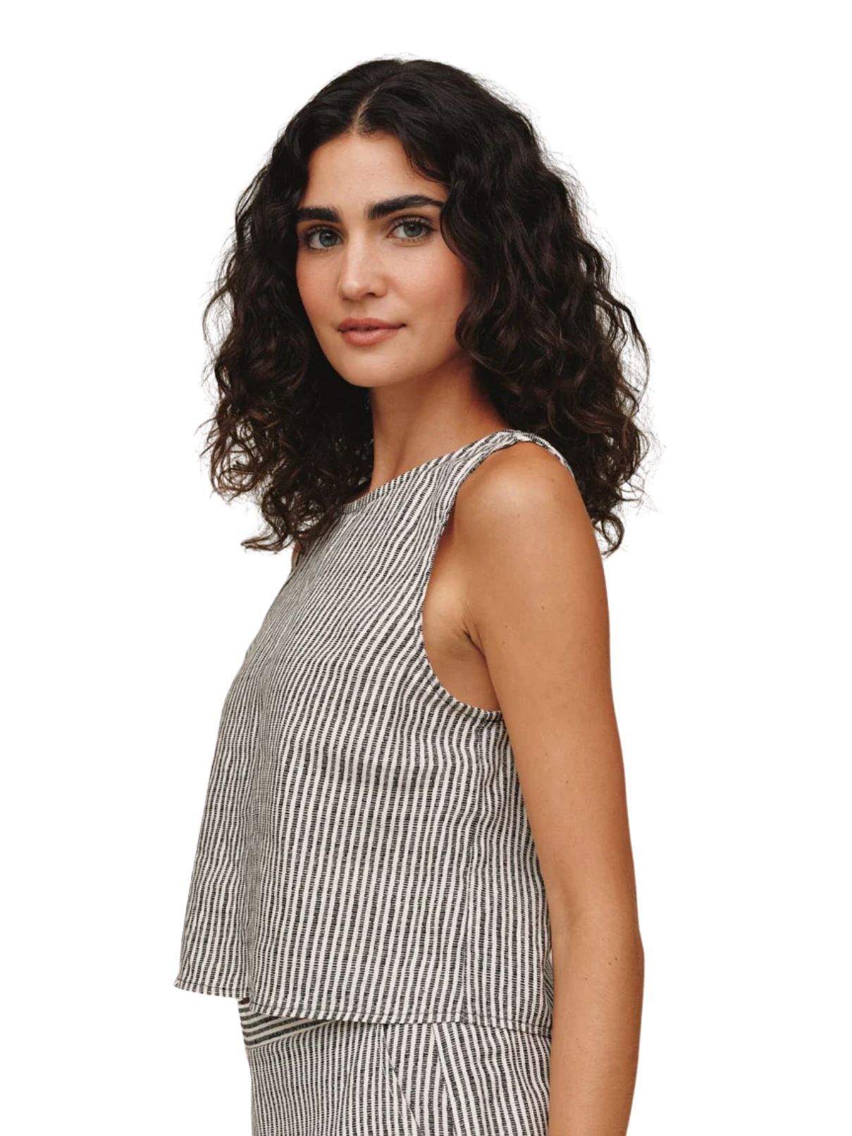 Bella Dahl Sleeveless Boat Neck Split Back Top in Hatch Stripe