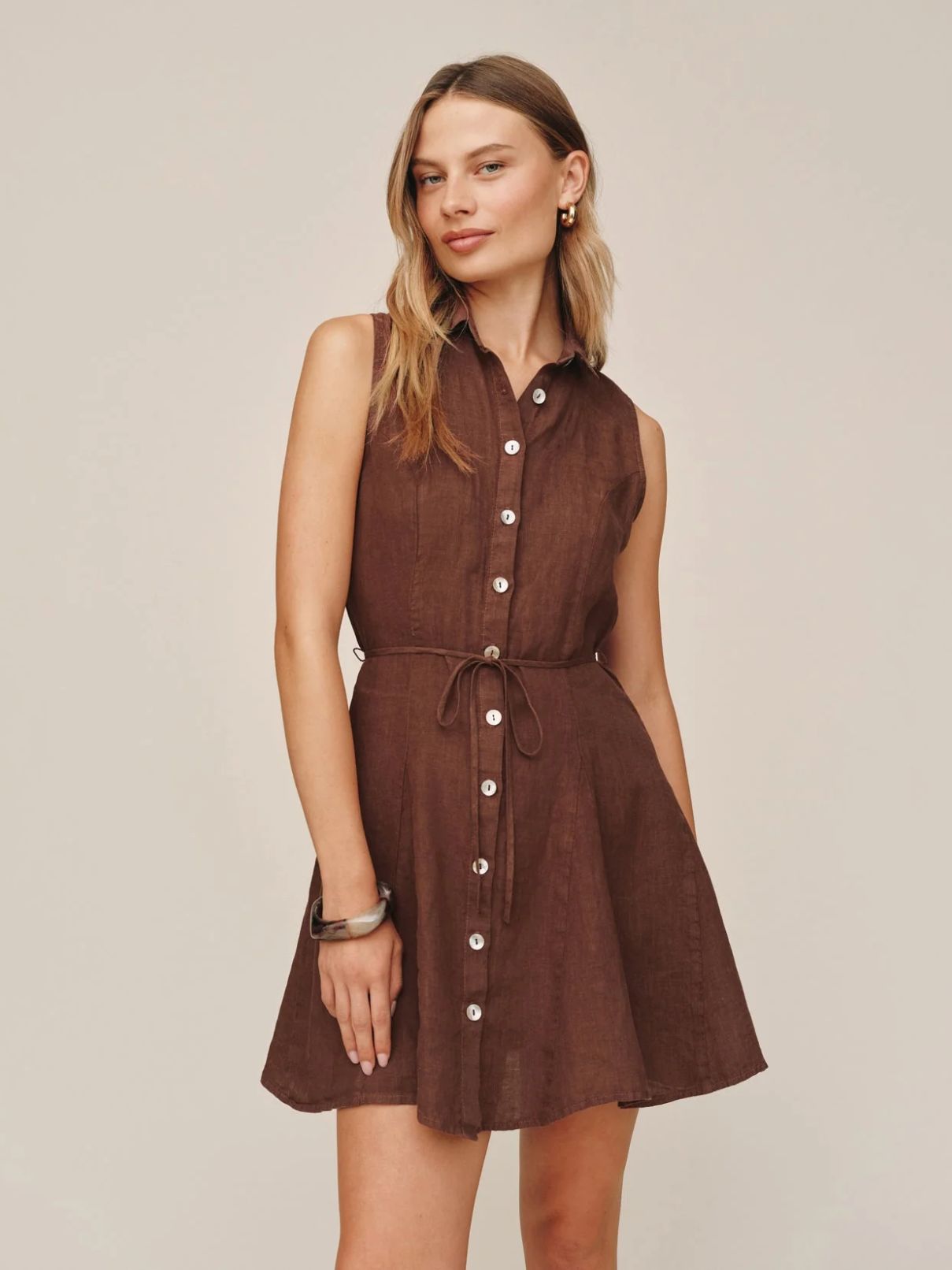 Bella Dahl Sleeveless Shirt Dress in Sea Glass Brown