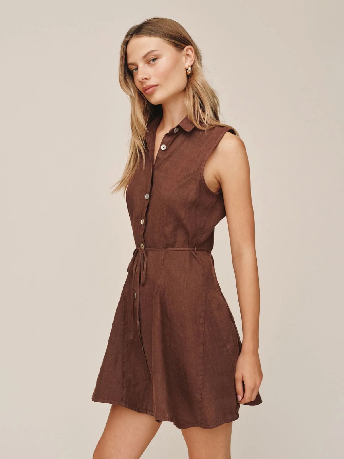 Bella Dahl Sleeveless Shirt Dress in Sea Glass Brown