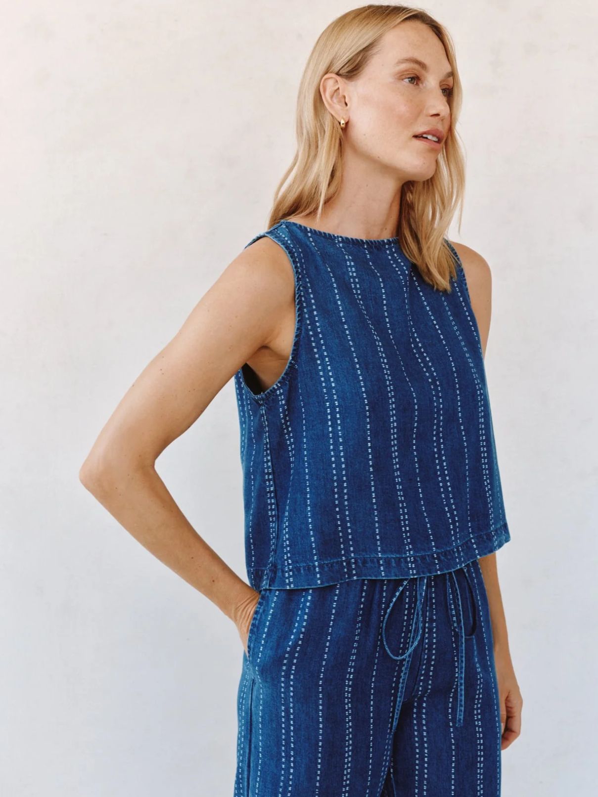 Bella Dahl Sleveless Button Back in Indigo Stripe