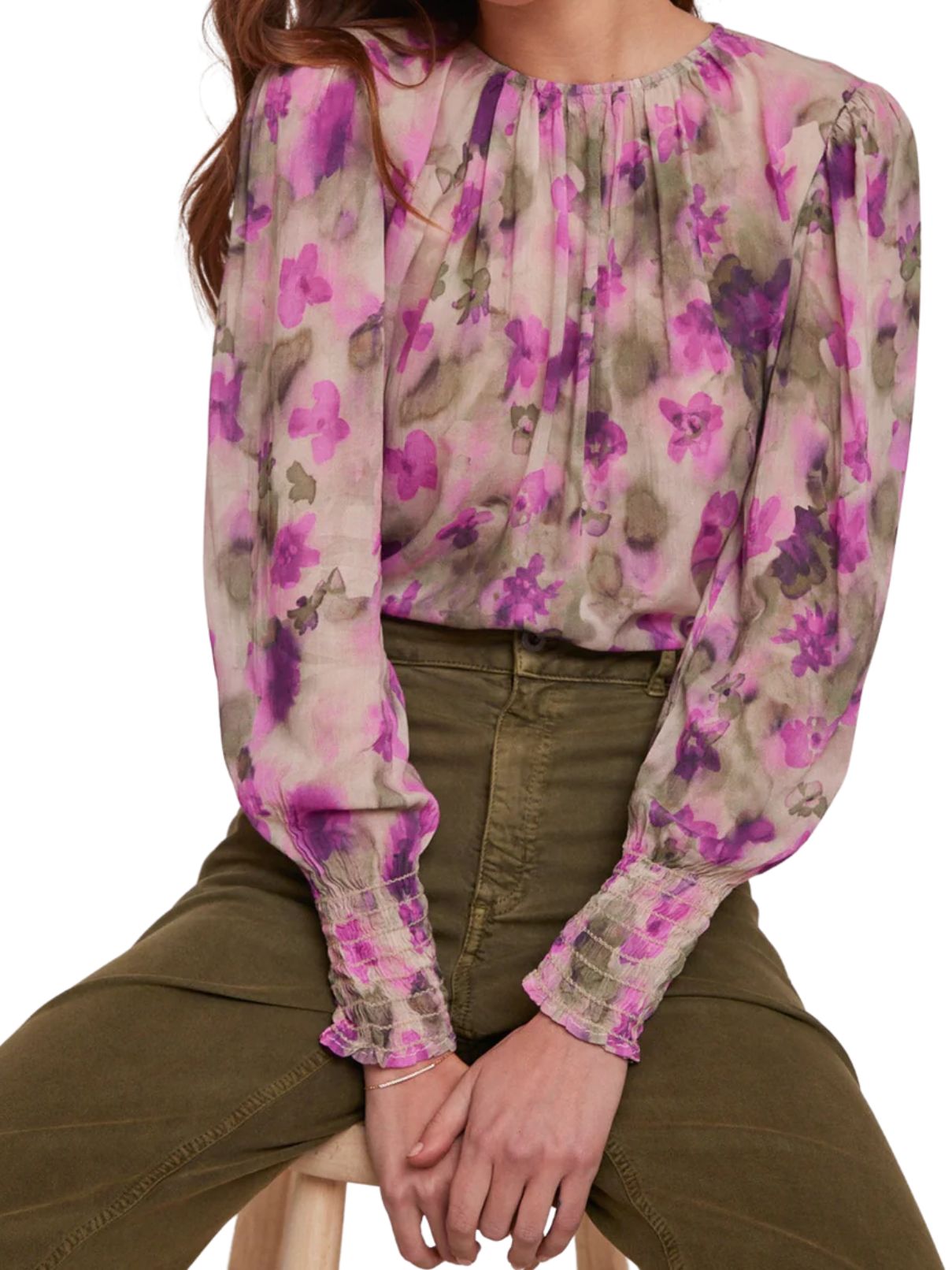 Bella Dahl Smocker Sleeve Floral Camo Print