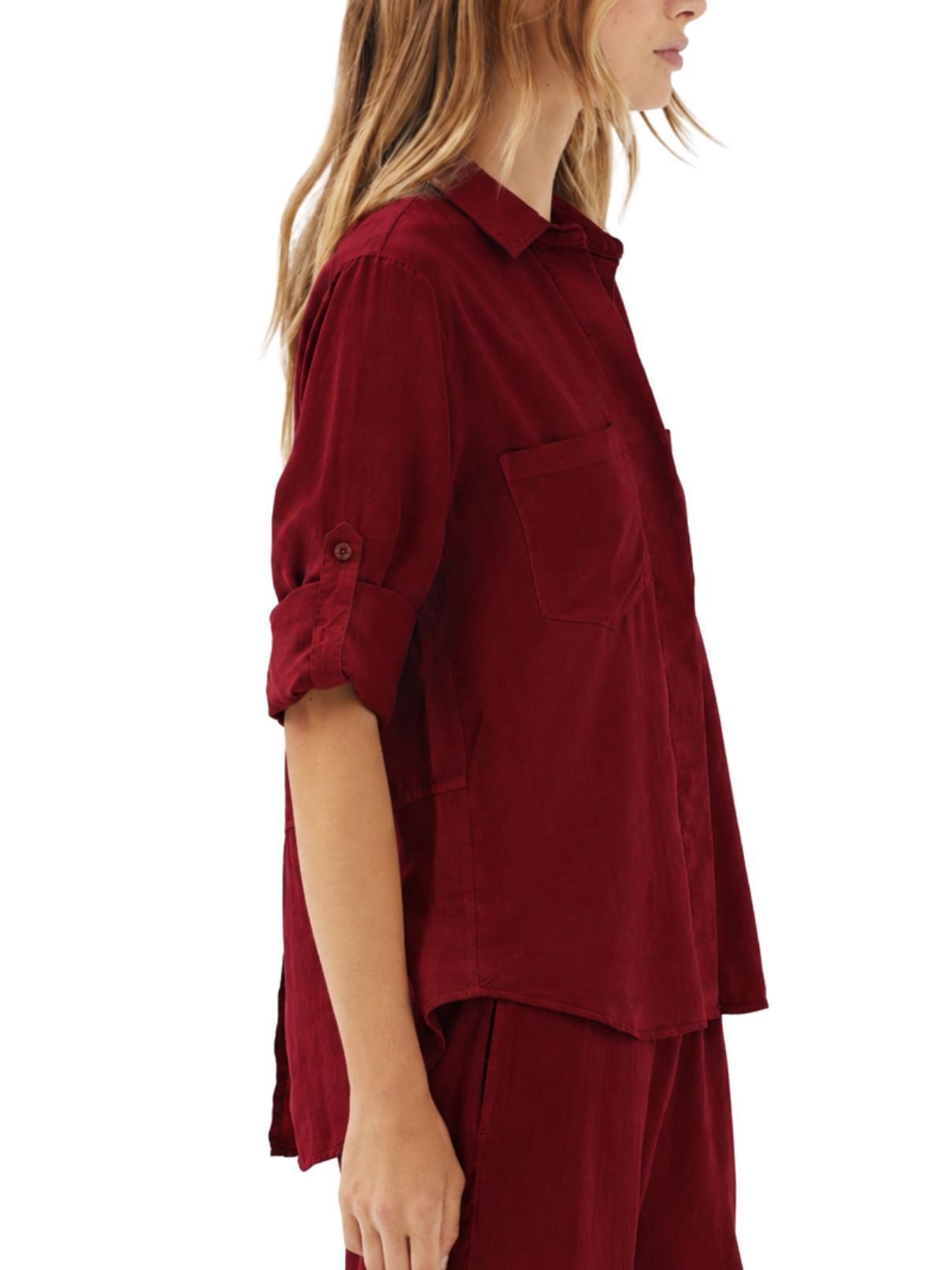 Bella Dahl Split Back Button Down in Deep Crimson