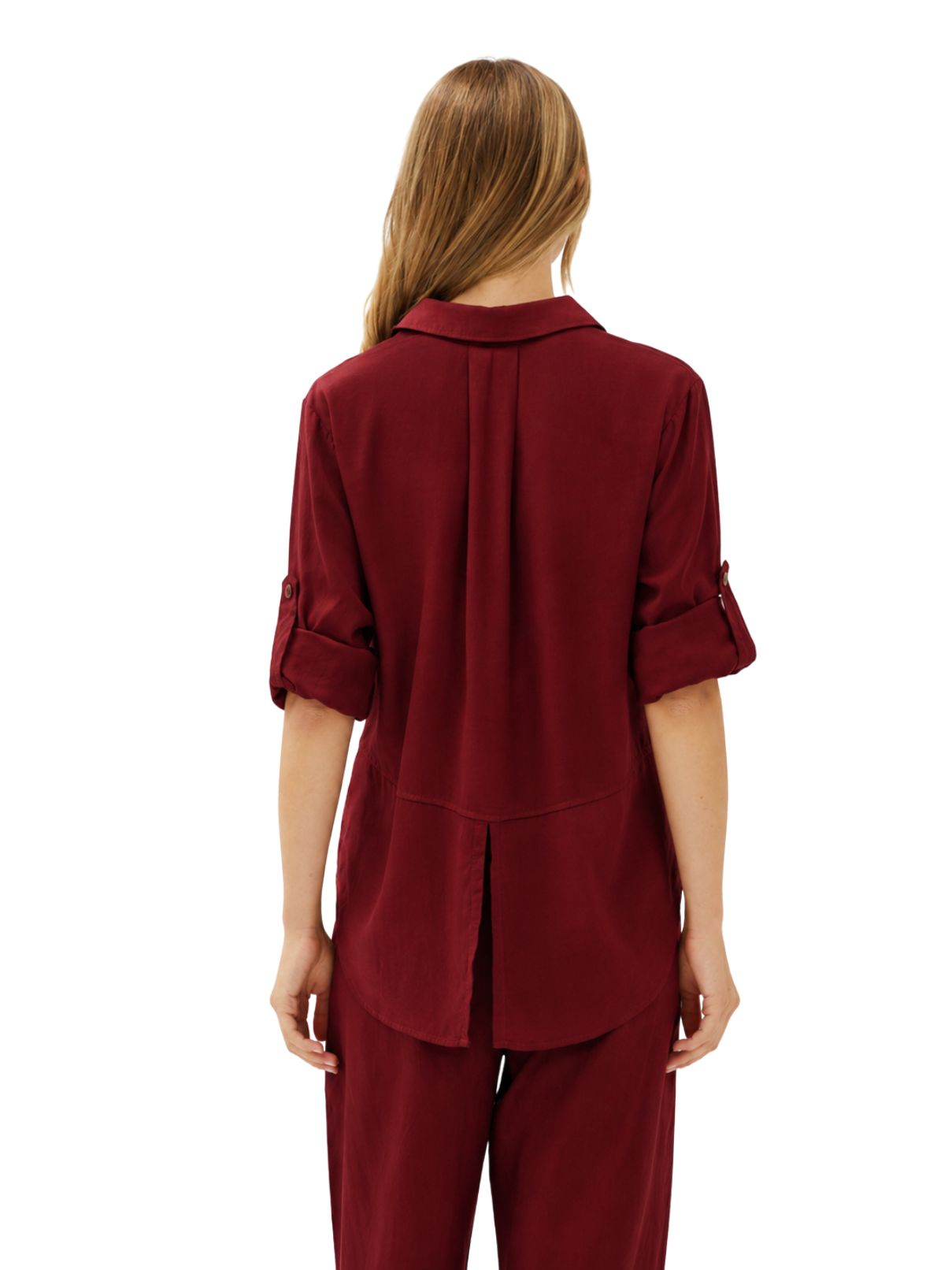 Bella Dahl Split Back Button Down in Deep Crimson