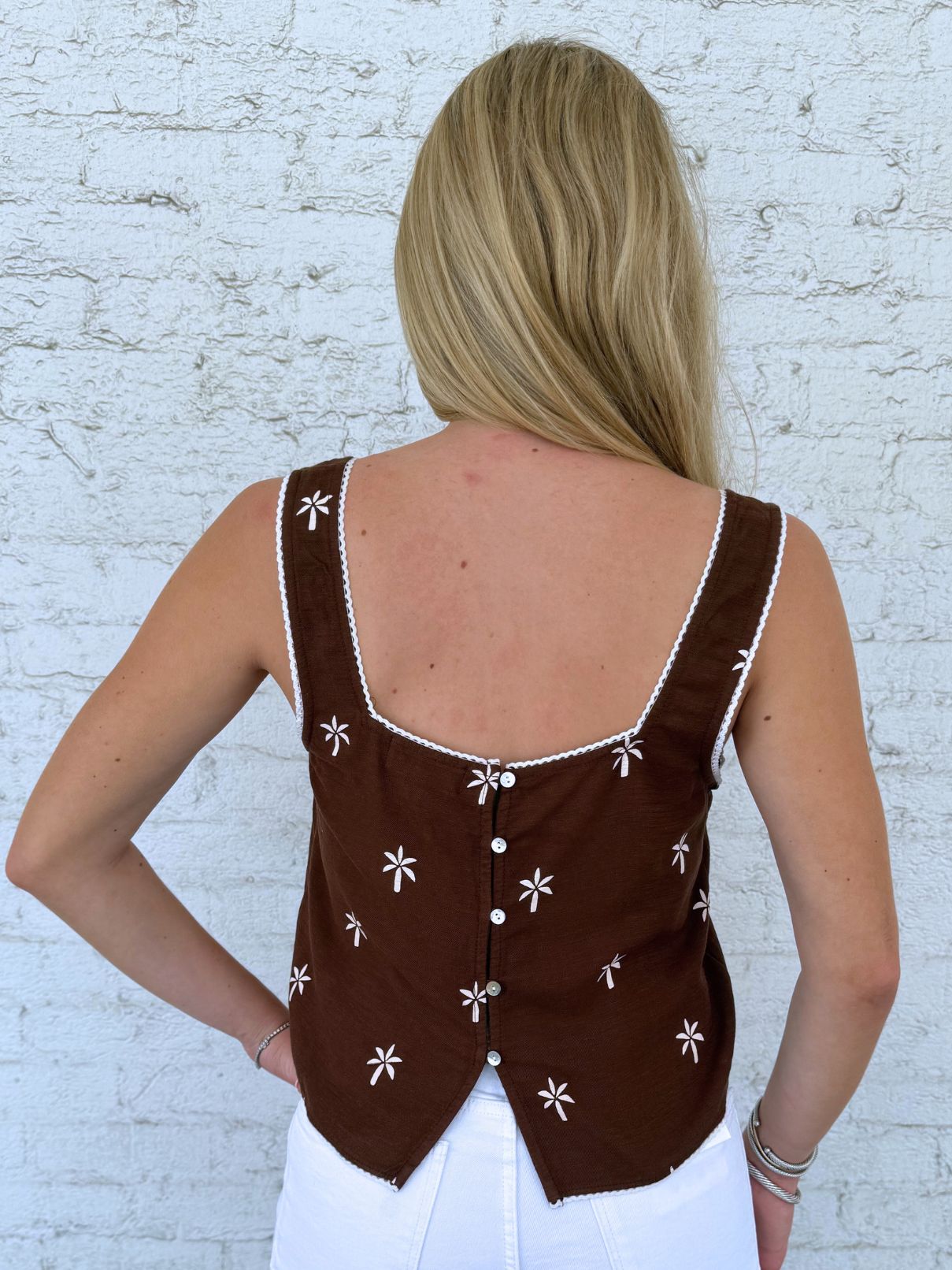 Bella Dahl Square Neck Trimmed Tank in Coconut Palm