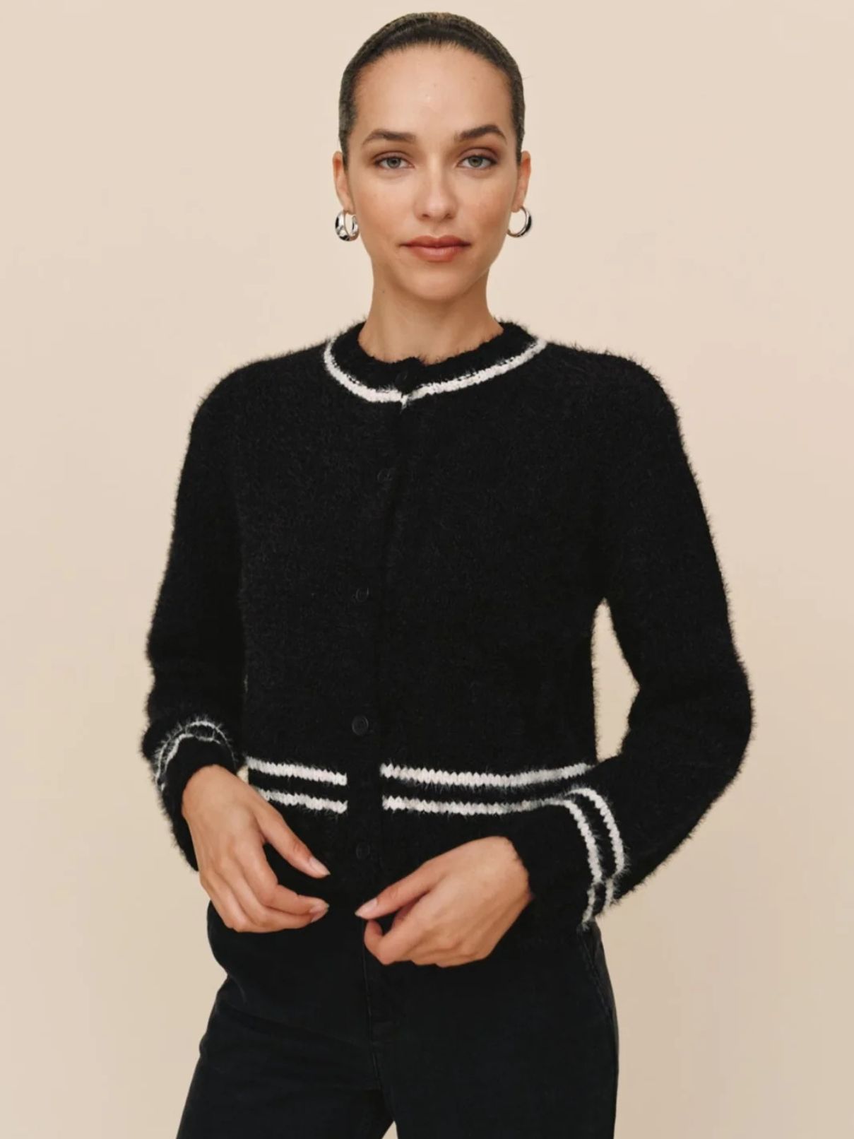 Bella Dahl Stripe Cardigan Sweater in Black