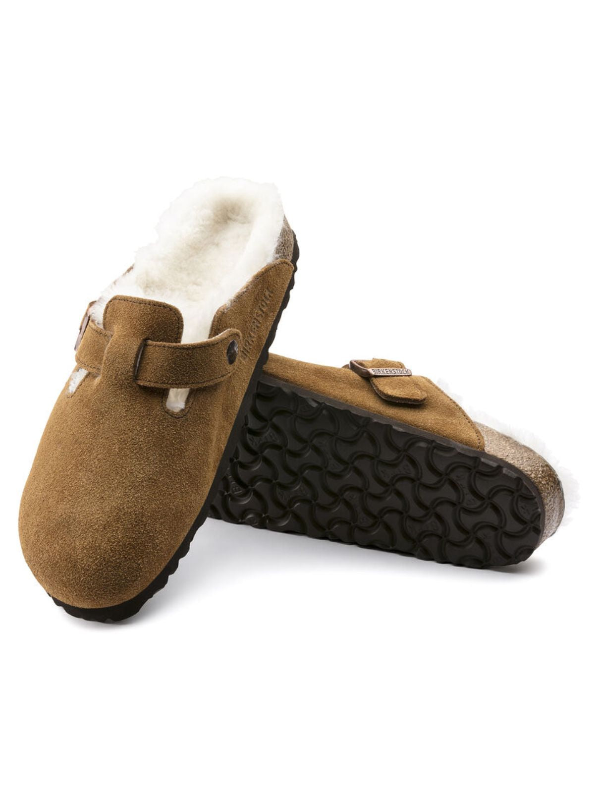 Birkenstock Boston Suede Shearling in Mink/Natural